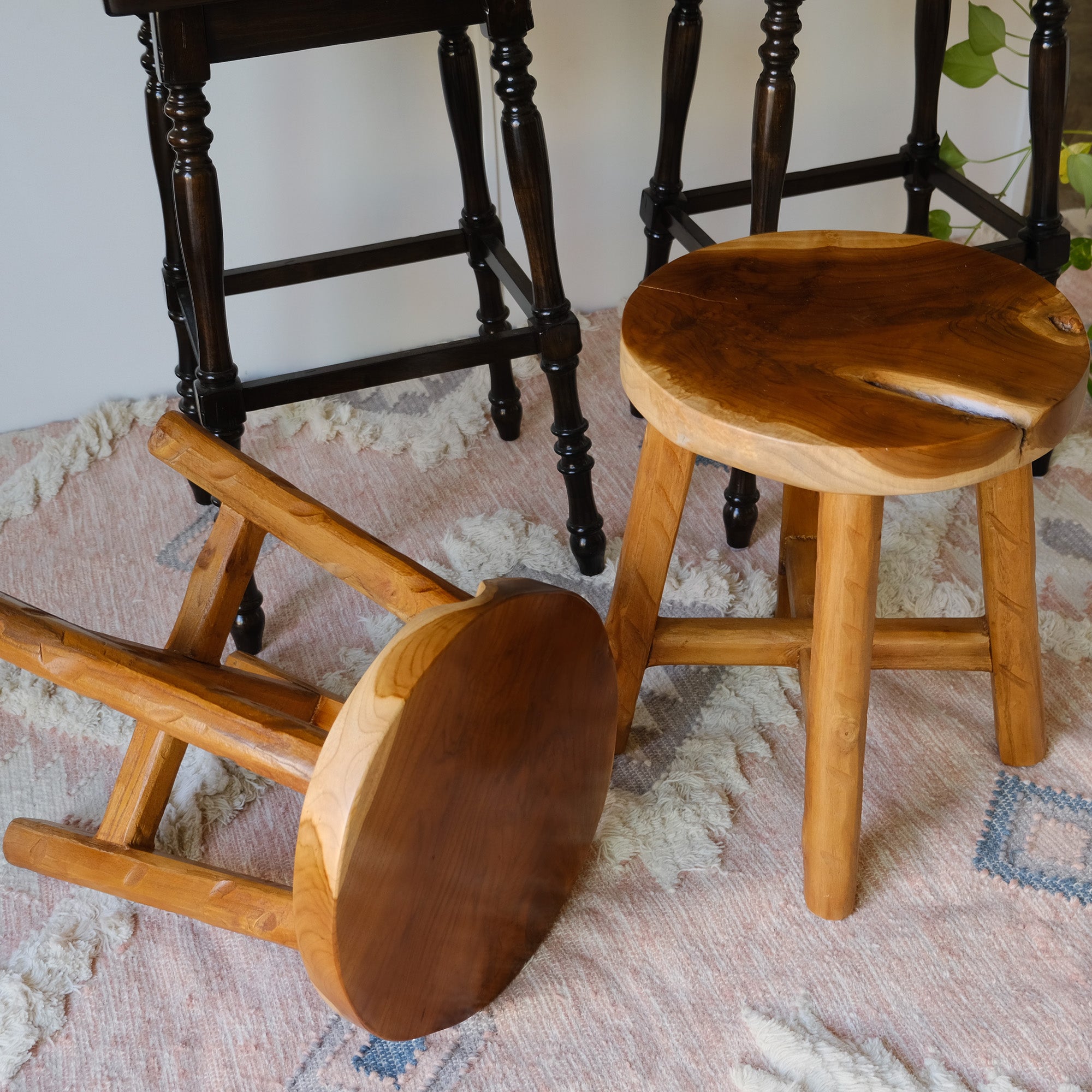 Teak Wood Stool (15.7" x 15.7" x 19.5")