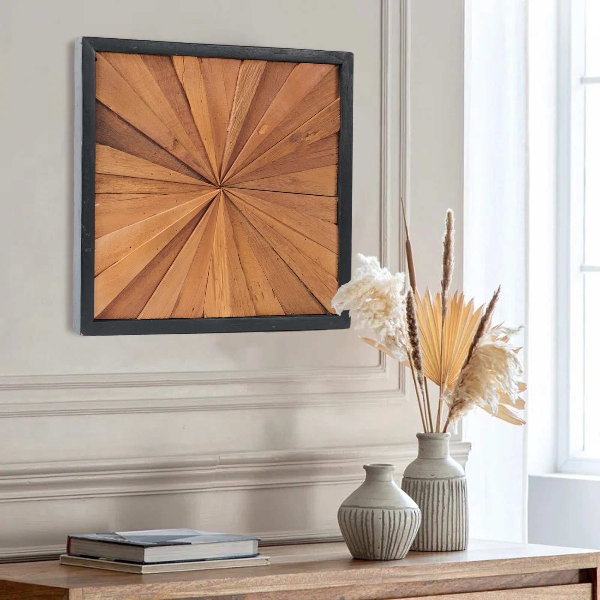 Sunrise Teak Wood Wall Art (17" x 17" x 1.6")