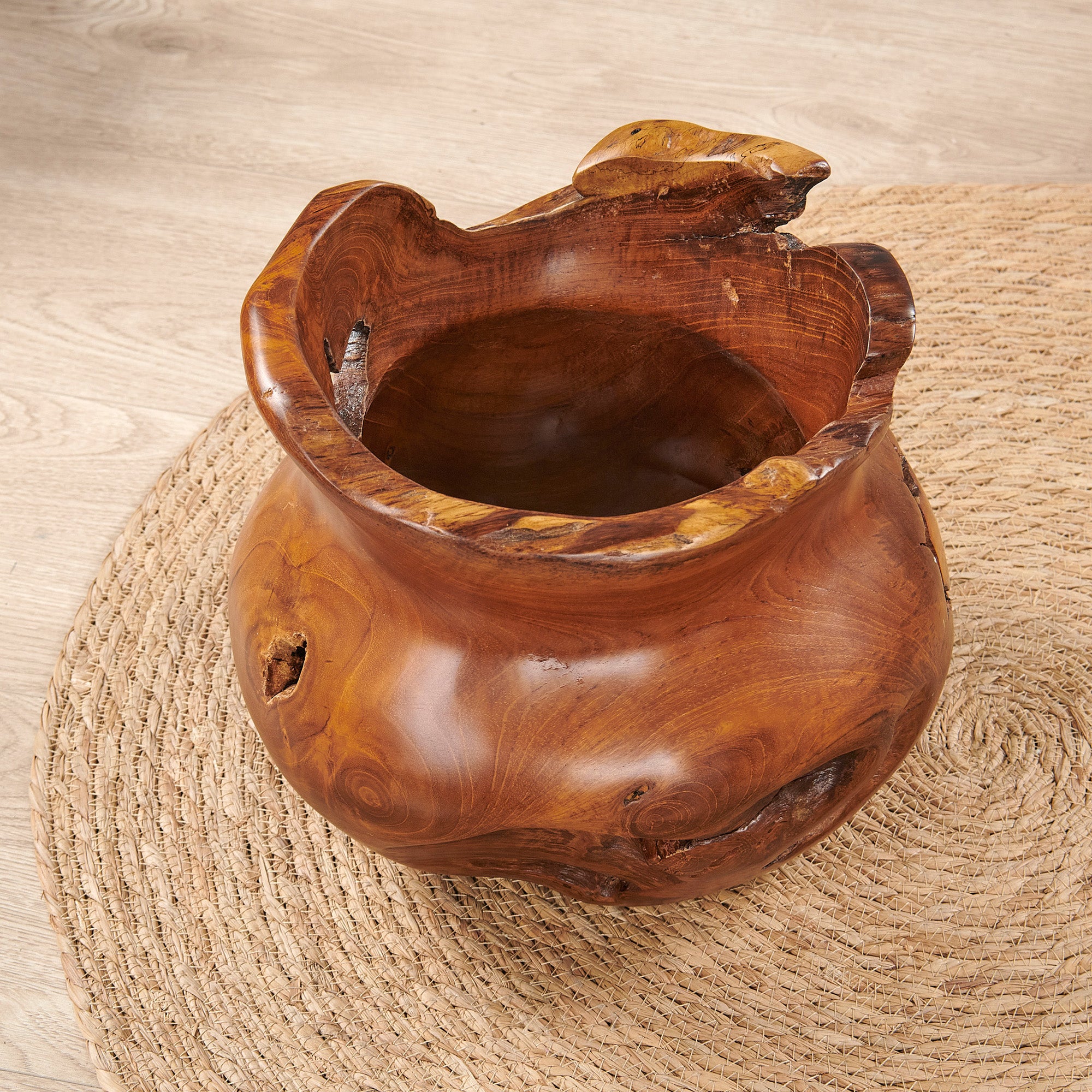 Cowak Handcrafted Teak Vase Gentong (11.8" x 11.8" x 9.8")