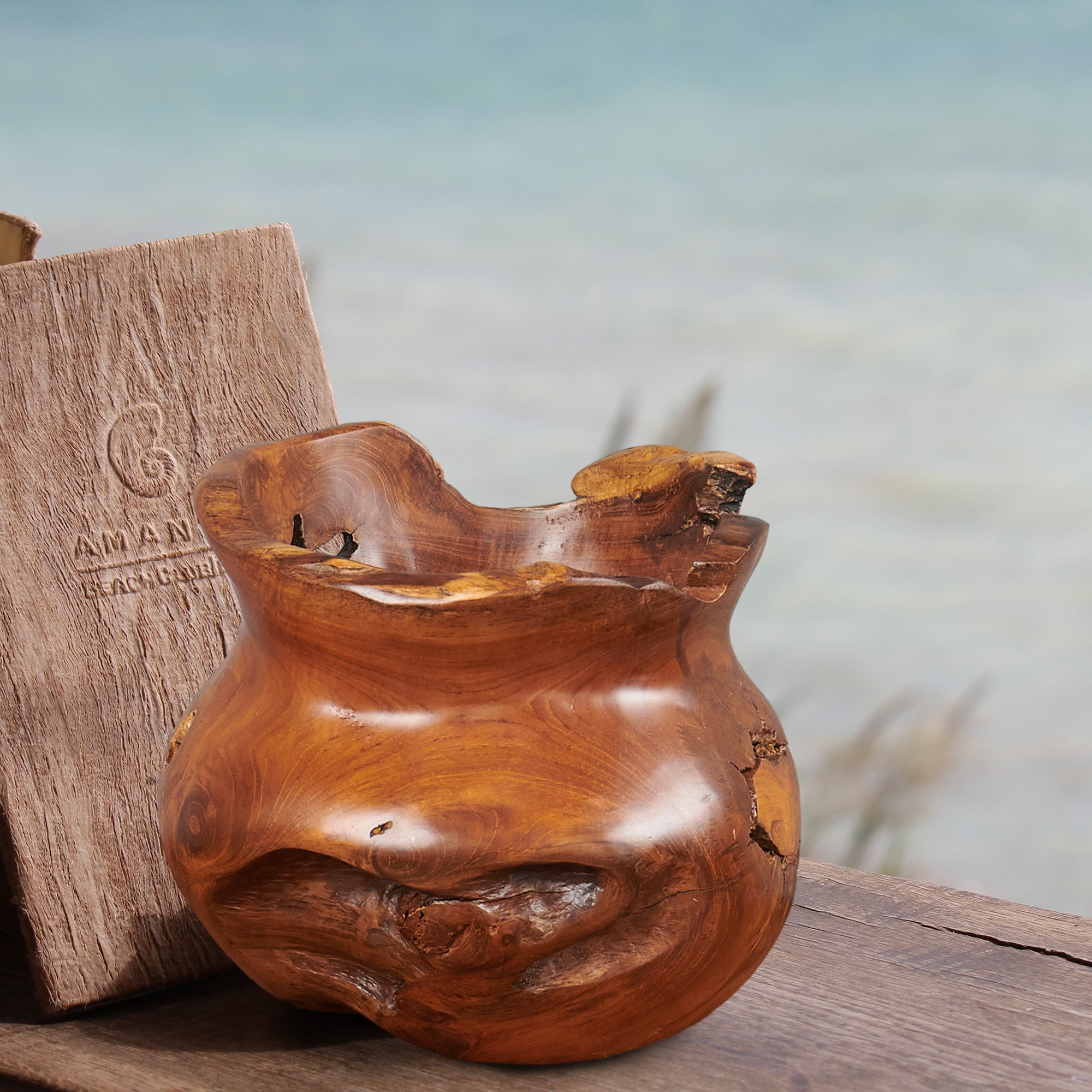 Cowak Handcrafted Teak Vase Gentong (11.8" x 11.8" x 9.8")