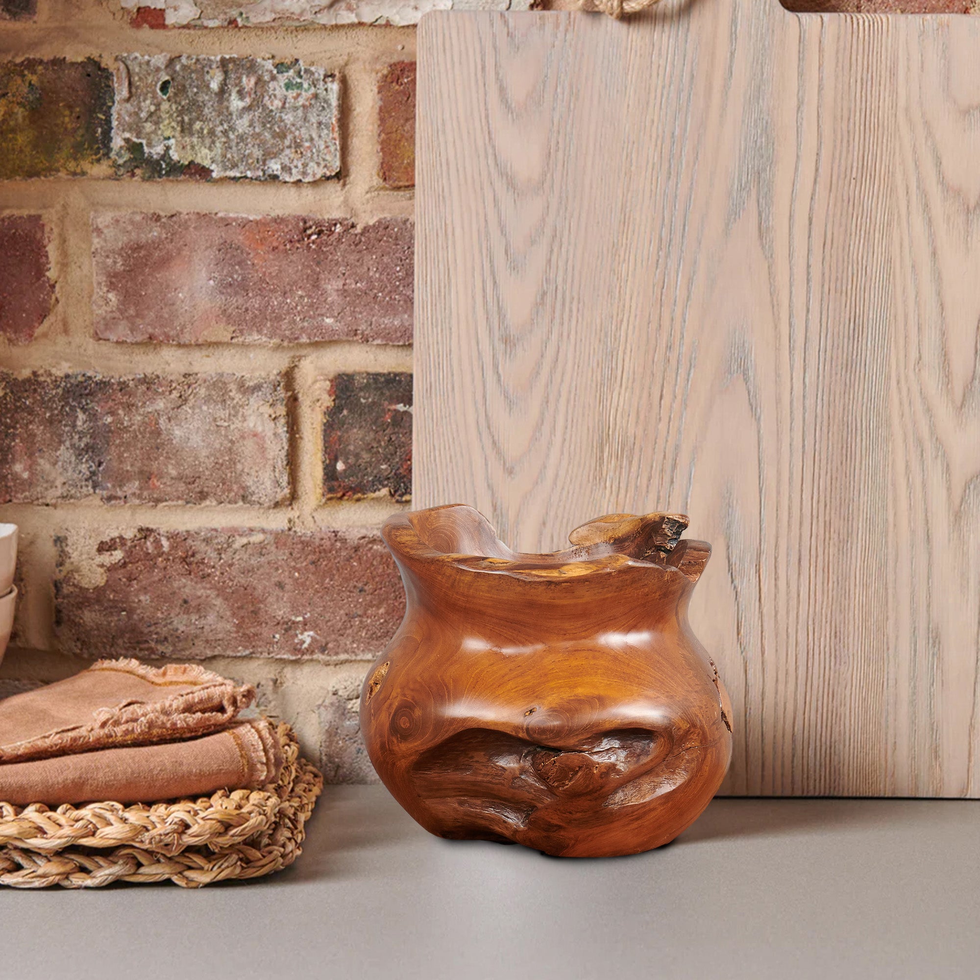 Cowak Handcrafted Teak Vase Gentong (11.8" x 11.8" x 9.8")