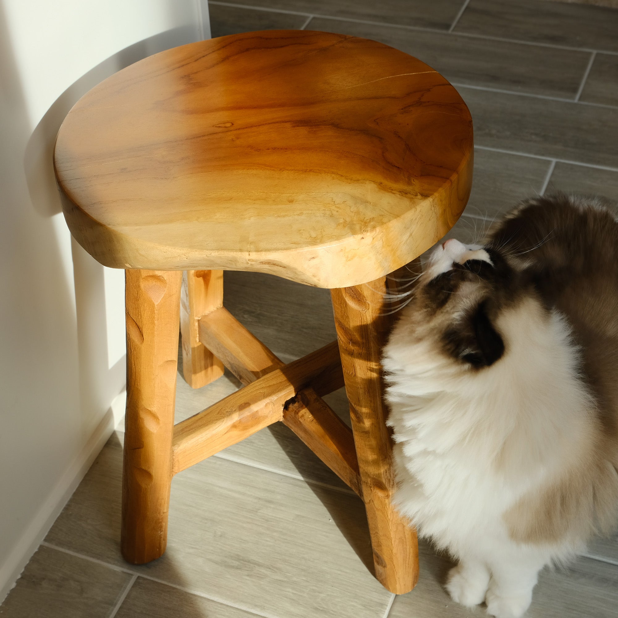 Teak Wood Stool (15.7" x 15.7" x 19.5")