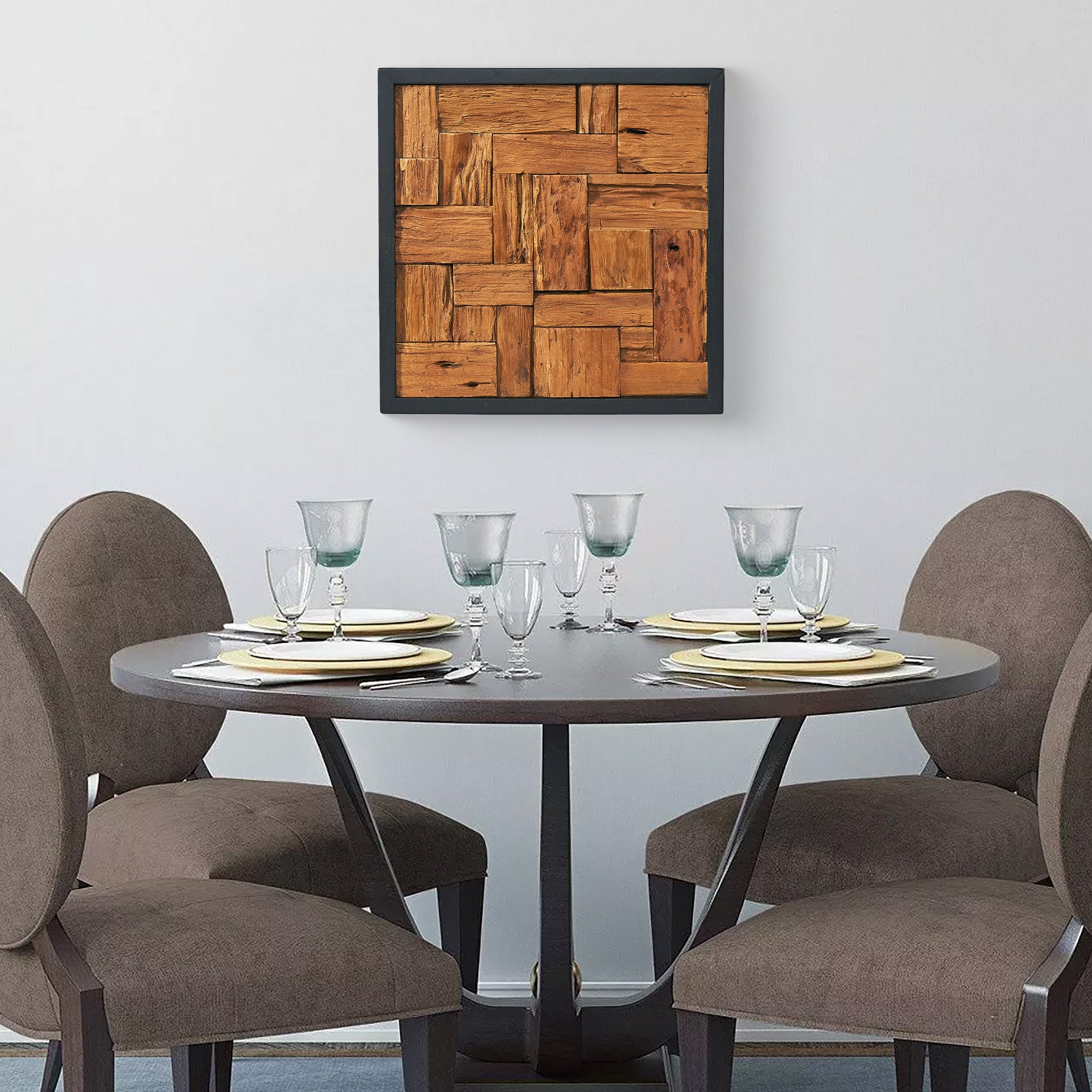 Square New Simetris Teak Wall Art (17" x 17" x 1.6")