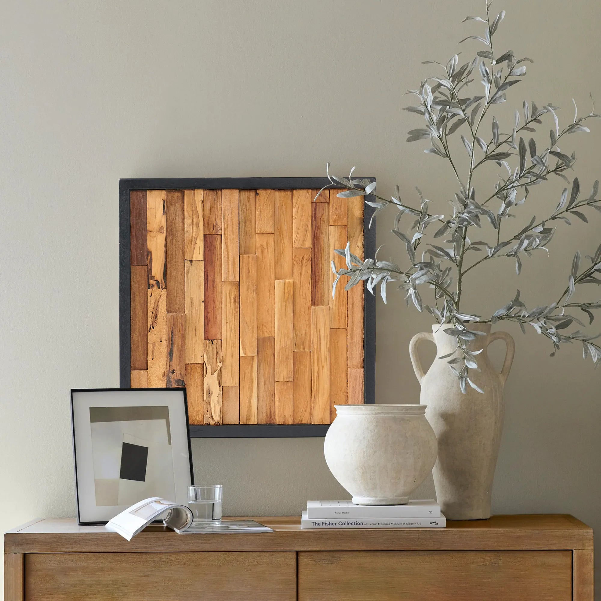 Bricks Teak Wood Wall Art (17" x 17" x 1.6")