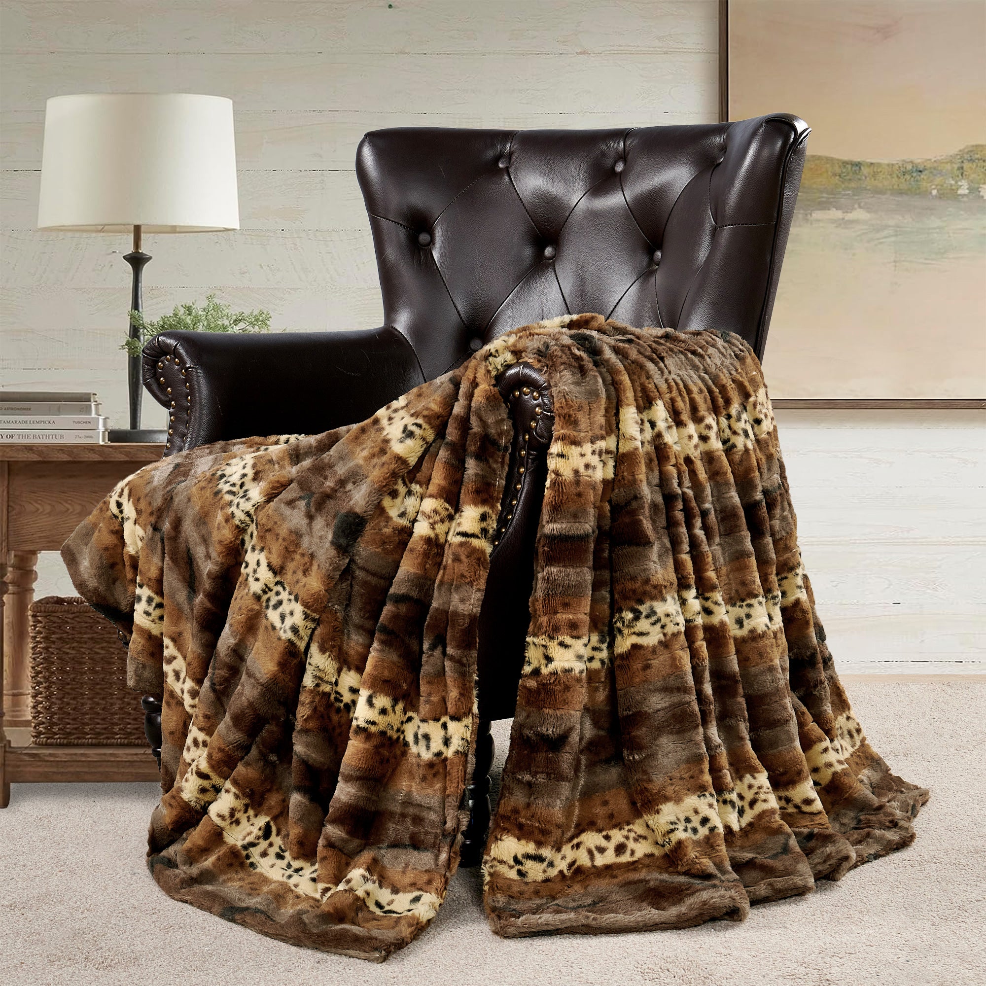 Leopard Print Double Sided Faux Fur Throw Blanket