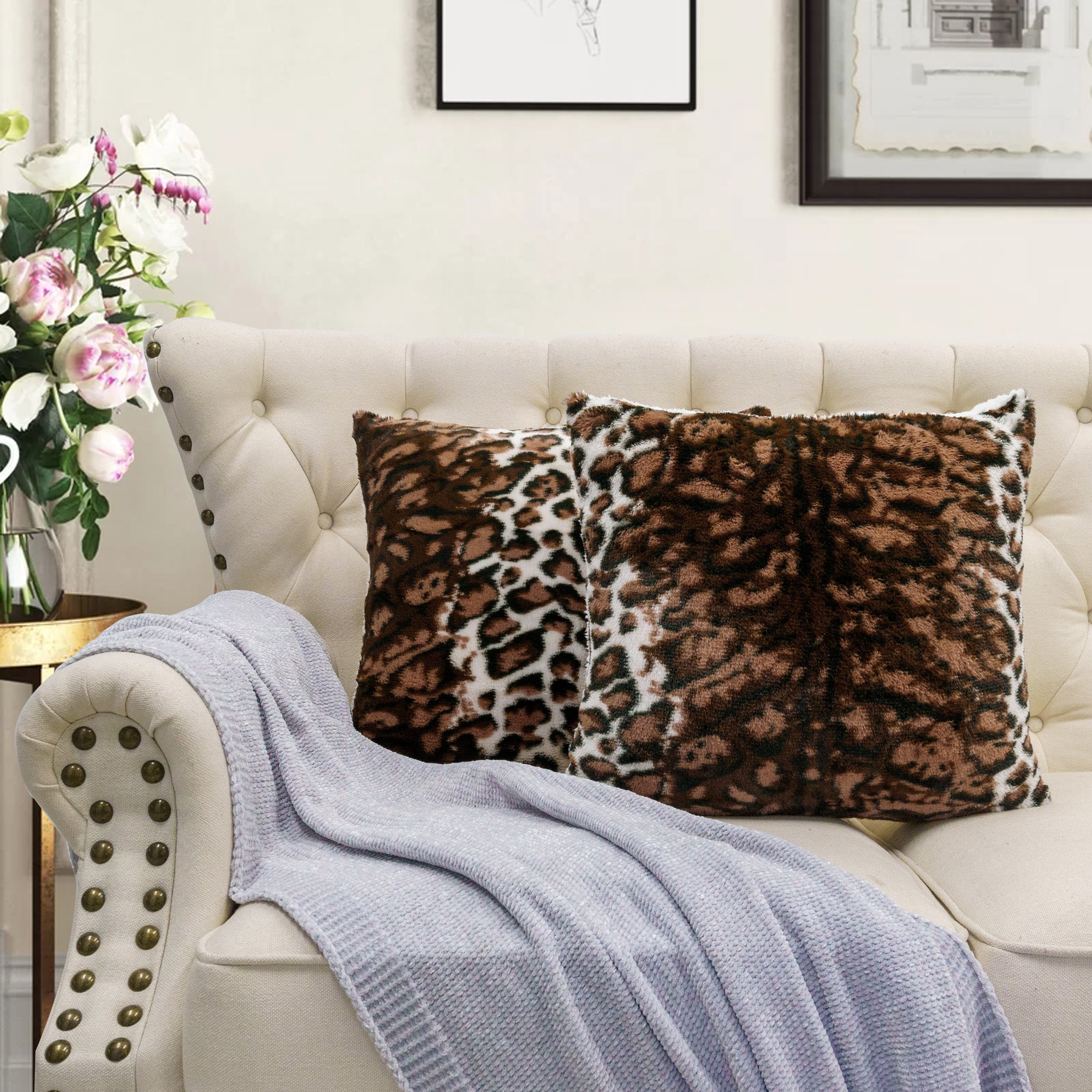 ML LEOPARD Faux Fur 2 Piece Decorative Pillow Covers (20" x 20")