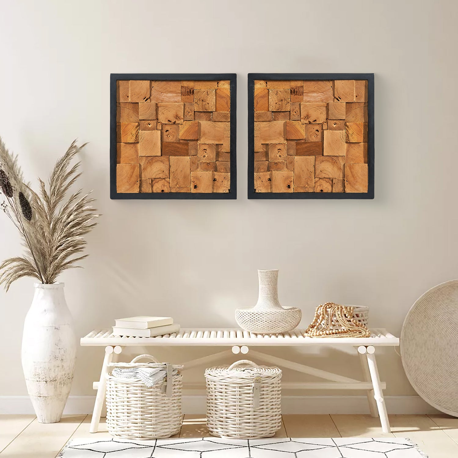 Square Simetris Teak Wall Art (17" x 17" x 1.6")