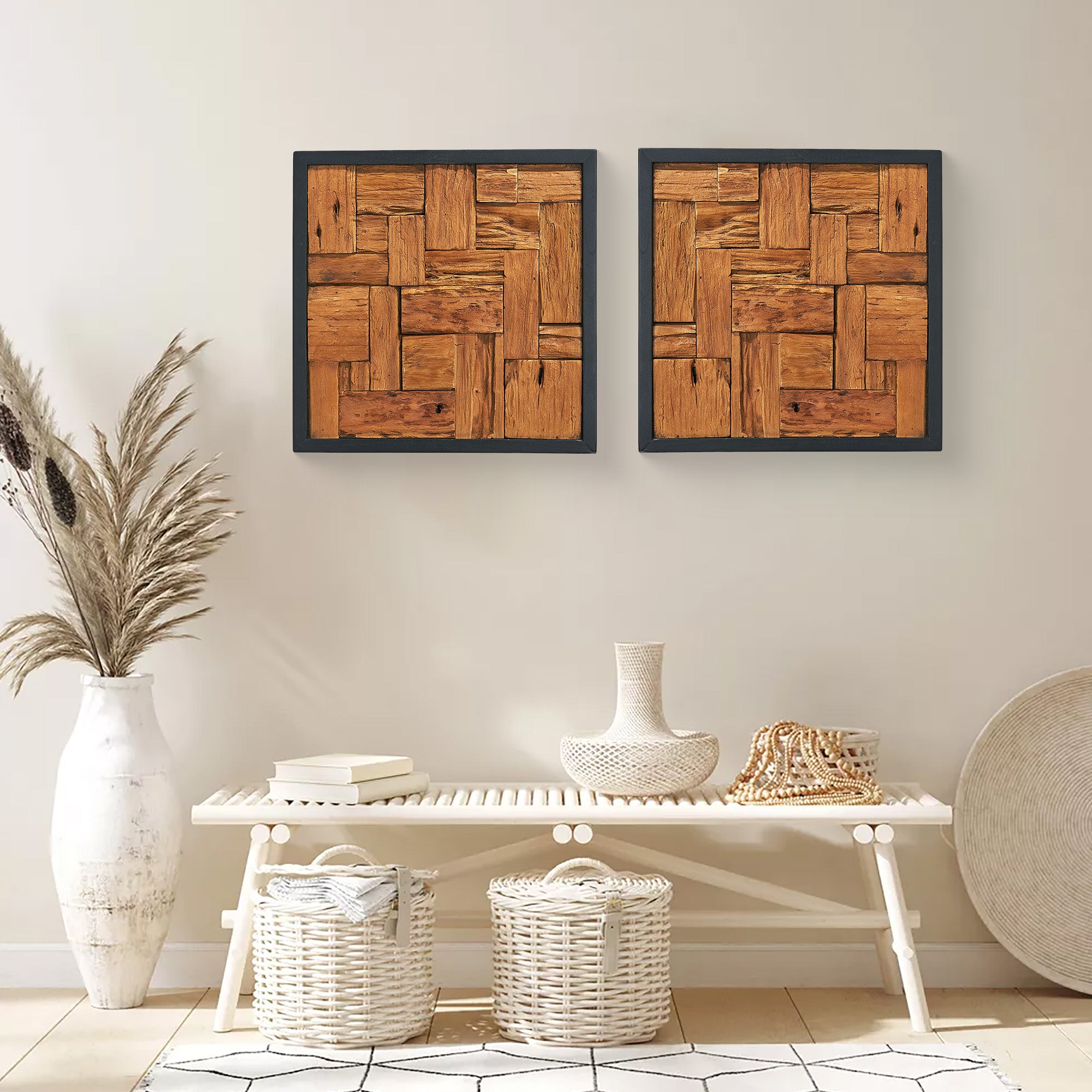 Square New Simetris Teak Wall Art (17" x 17" x 1.6")