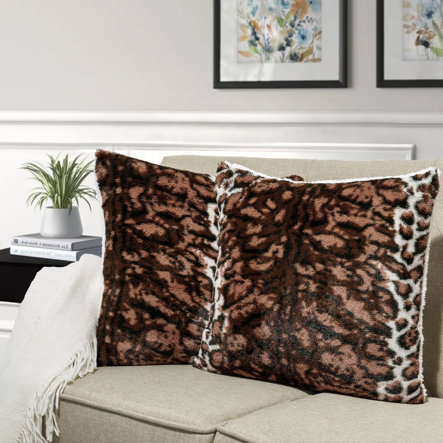 ML LEOPARD Faux Fur 2 Piece Decorative Pillow Covers (20" x 20")