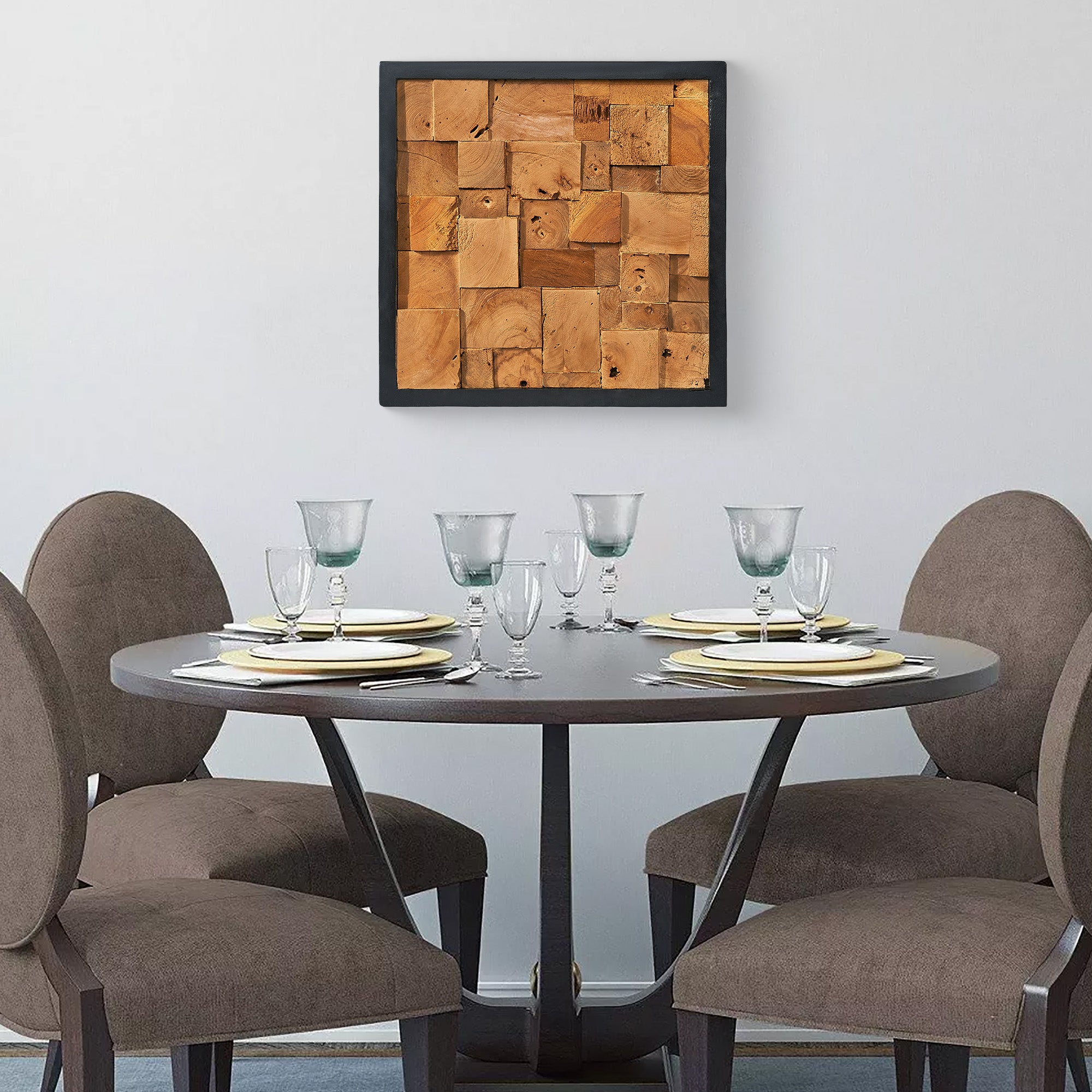 Square Simetris Teak Wall Art (17" x 17" x 1.6")