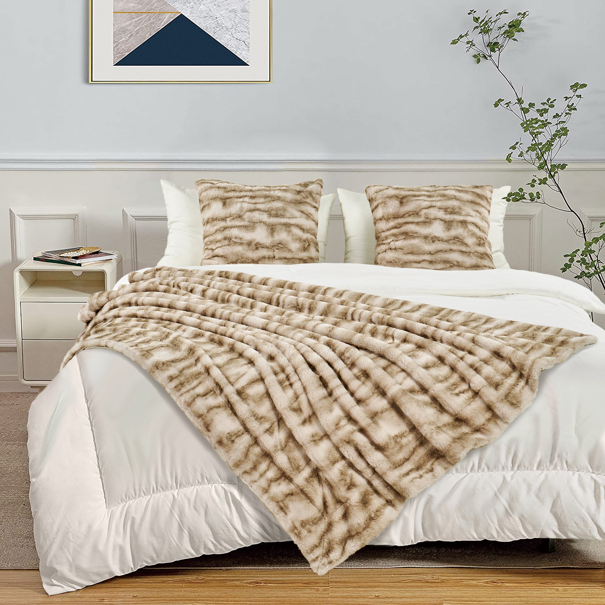 Raccoon Faux Fur Throw Blanket & Pillow Cover Set