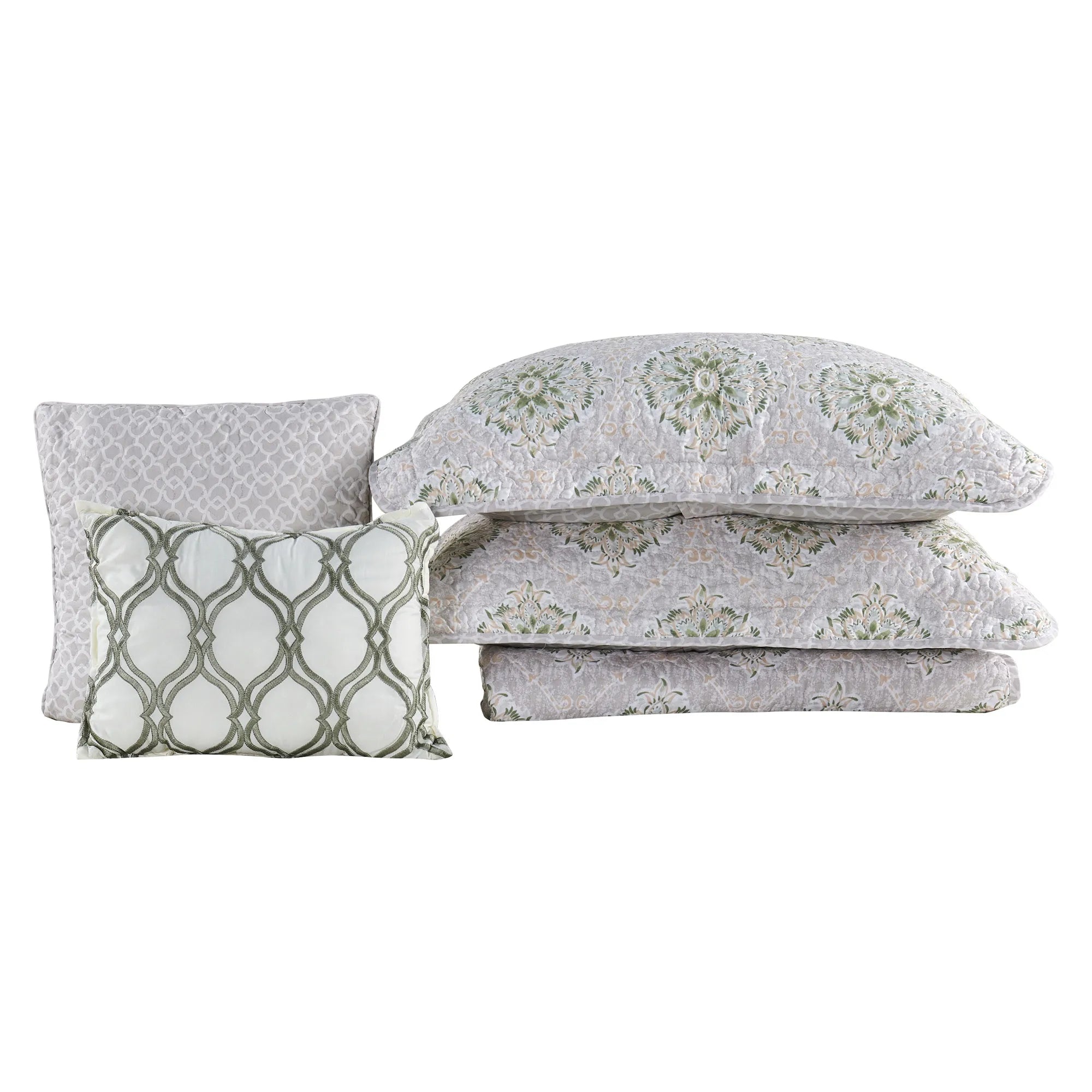 5 Piece Bloom Medallion Printed Microfiber Quilt Bedspread Set
