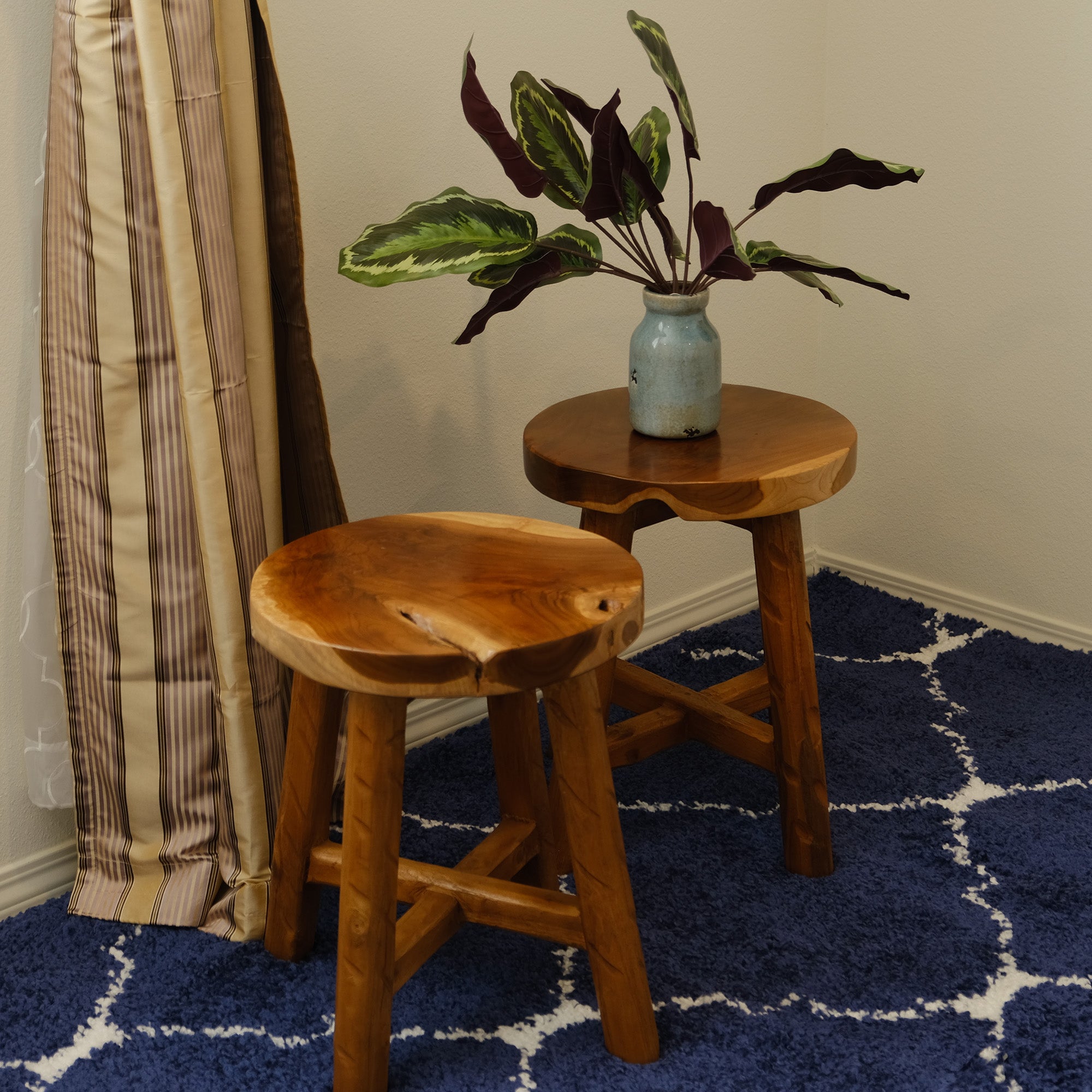Teak Wood Stool (15.7" x 15.7" x 19.5")