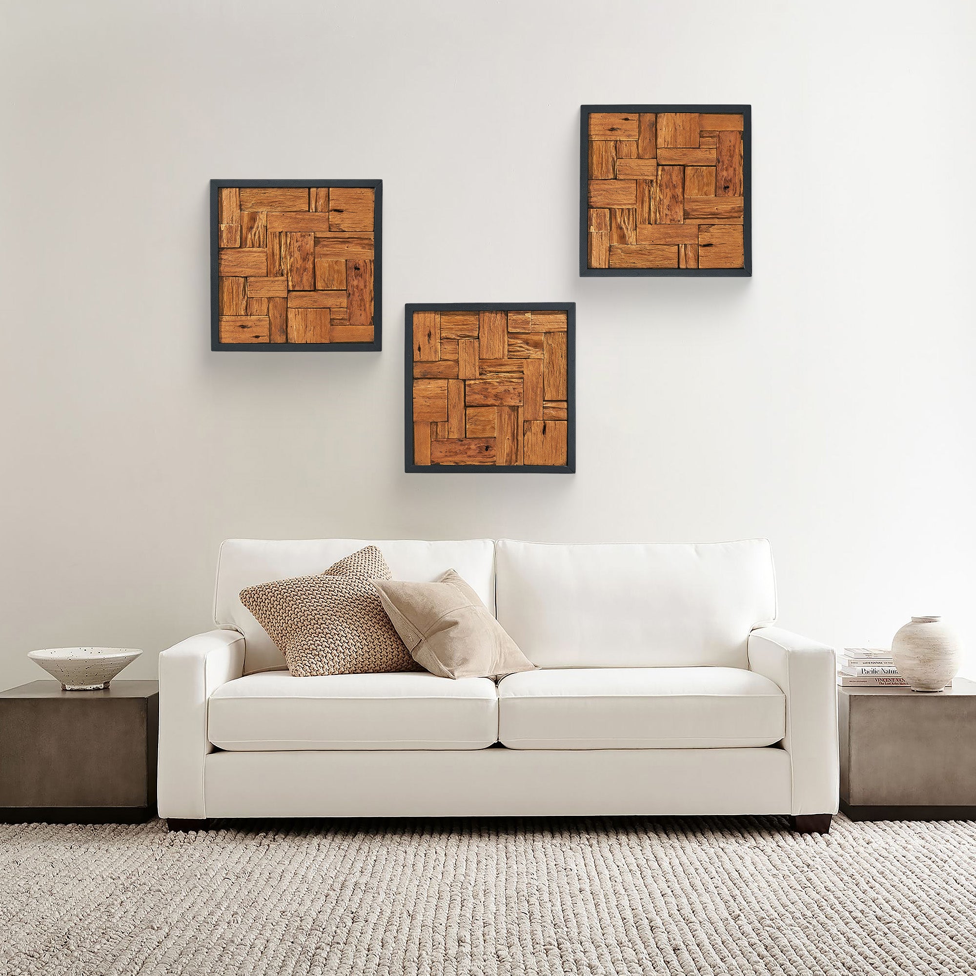 Square New Simetris Teak Wall Art (17" x 17" x 1.6")