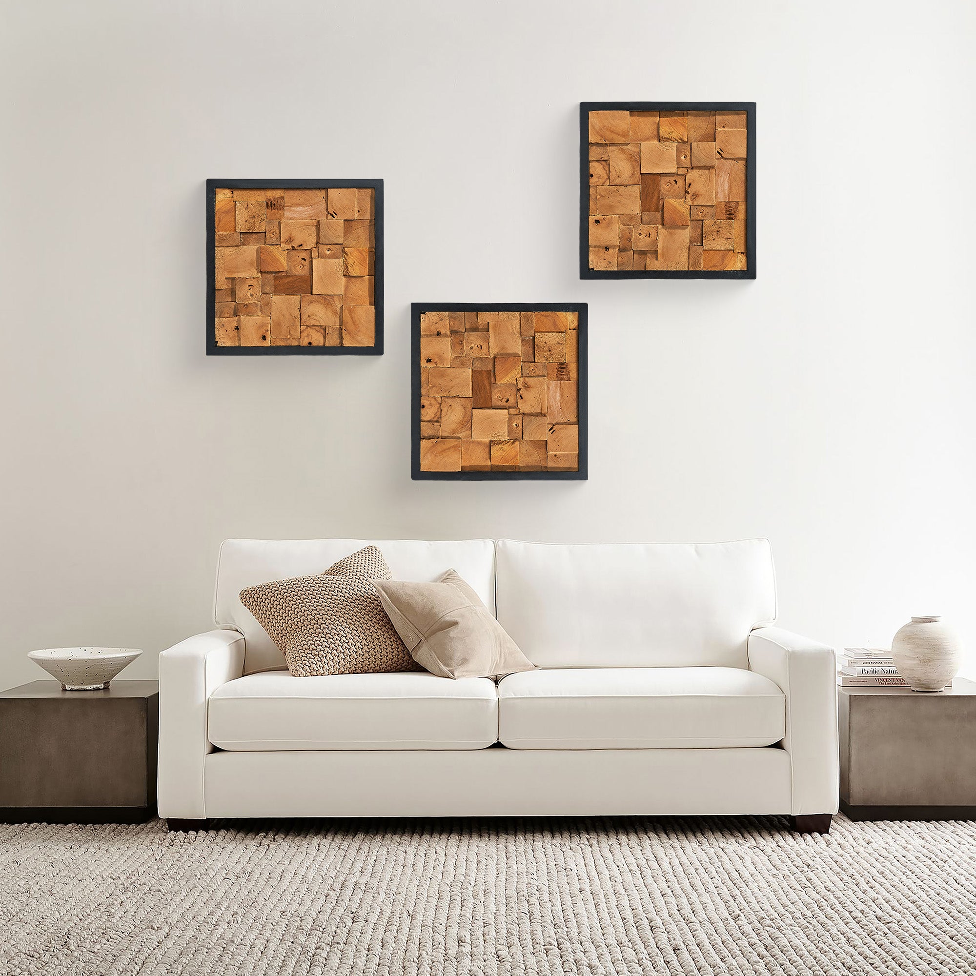 Square Simetris Teak Wall Art (17" x 17" x 1.6")