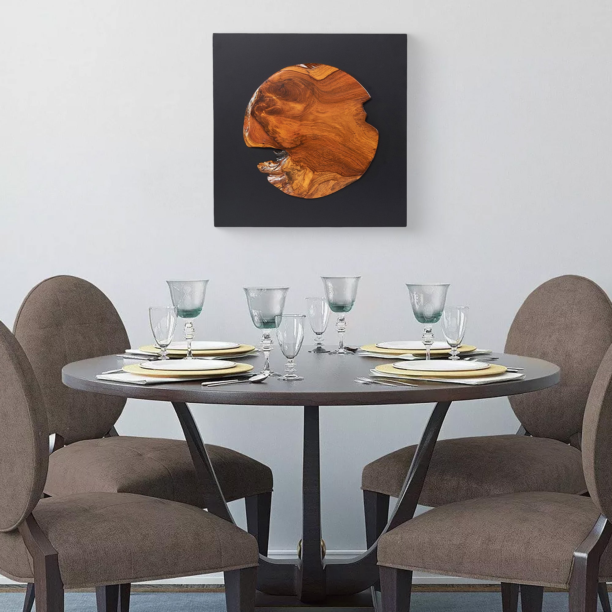 Round Insert Abstract Teak Wall Art(17" x 17" x 1.6")