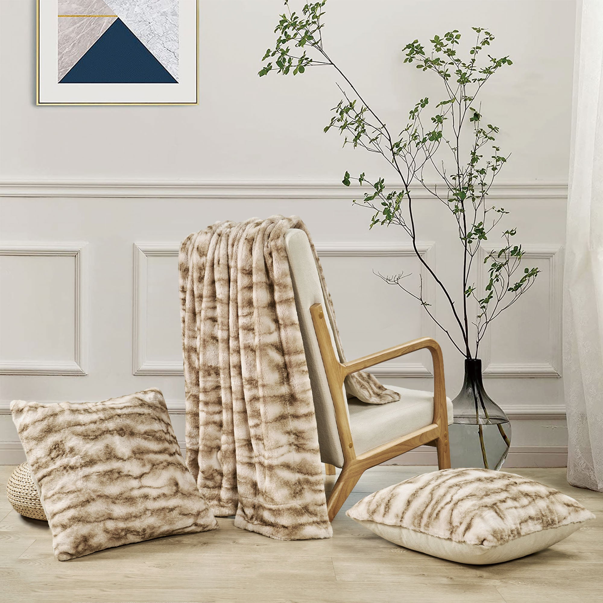Raccoon Faux Fur Throw Blanket & Pillow Cover Set