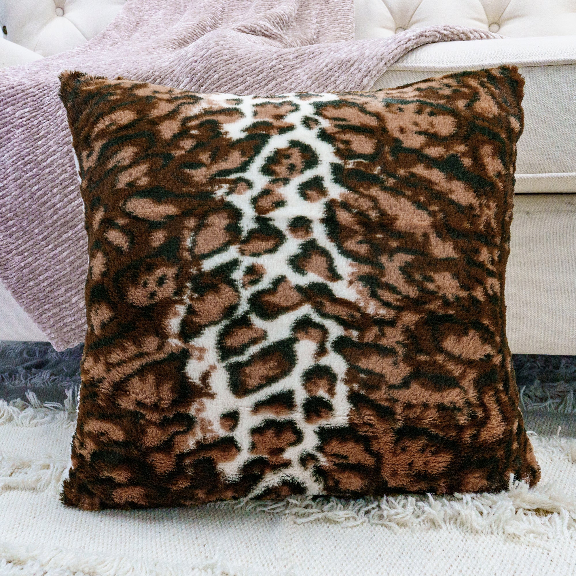ML LEOPARD Faux Fur 2 Piece Decorative Pillow Covers (20" x 20")