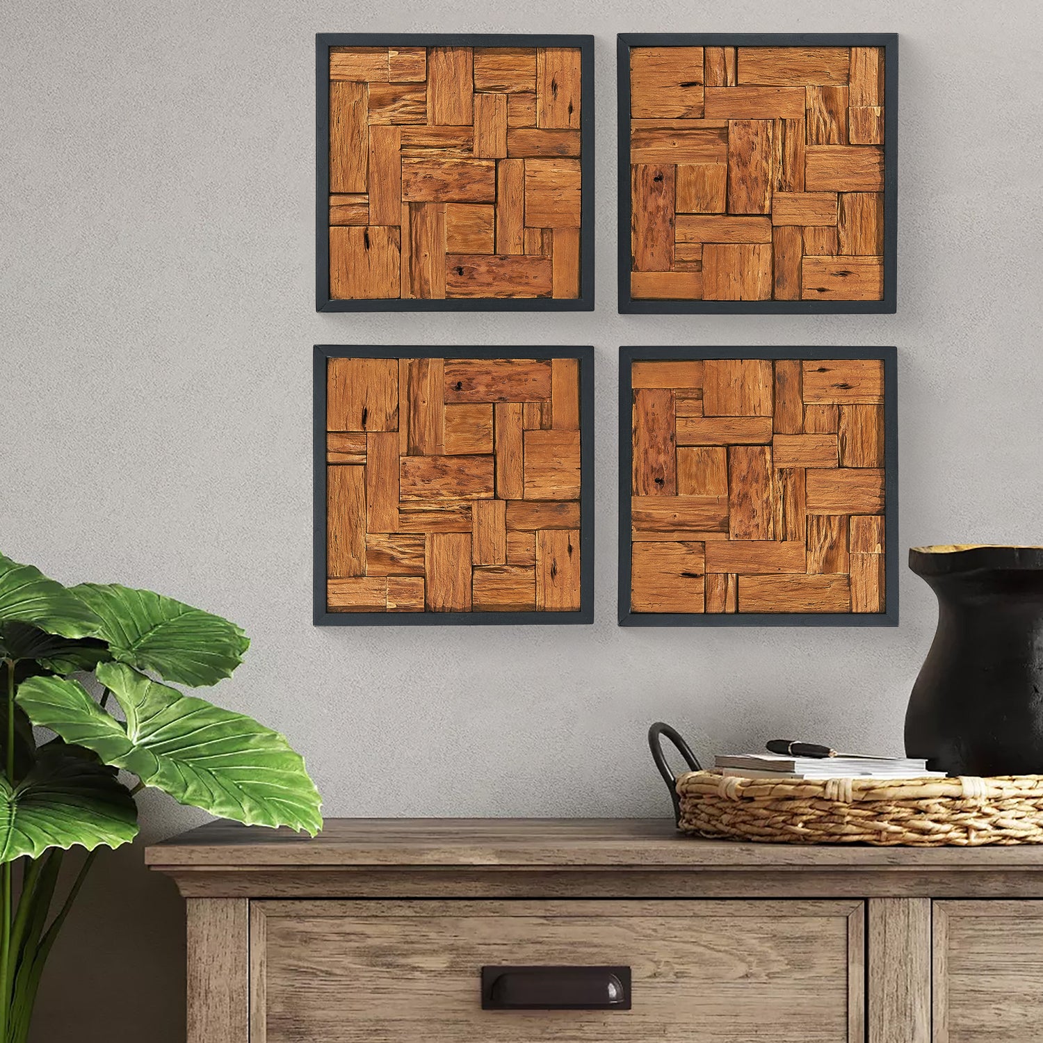 Square New Simetris Teak Wall Art (17" x 17" x 1.6")