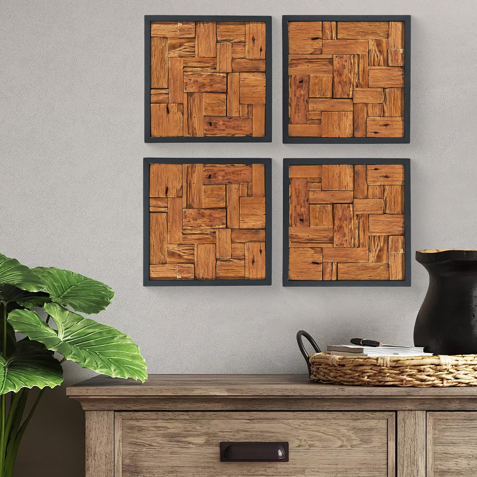 Square New Simetris Teak Wall Art (17" x 17" x 1.6")