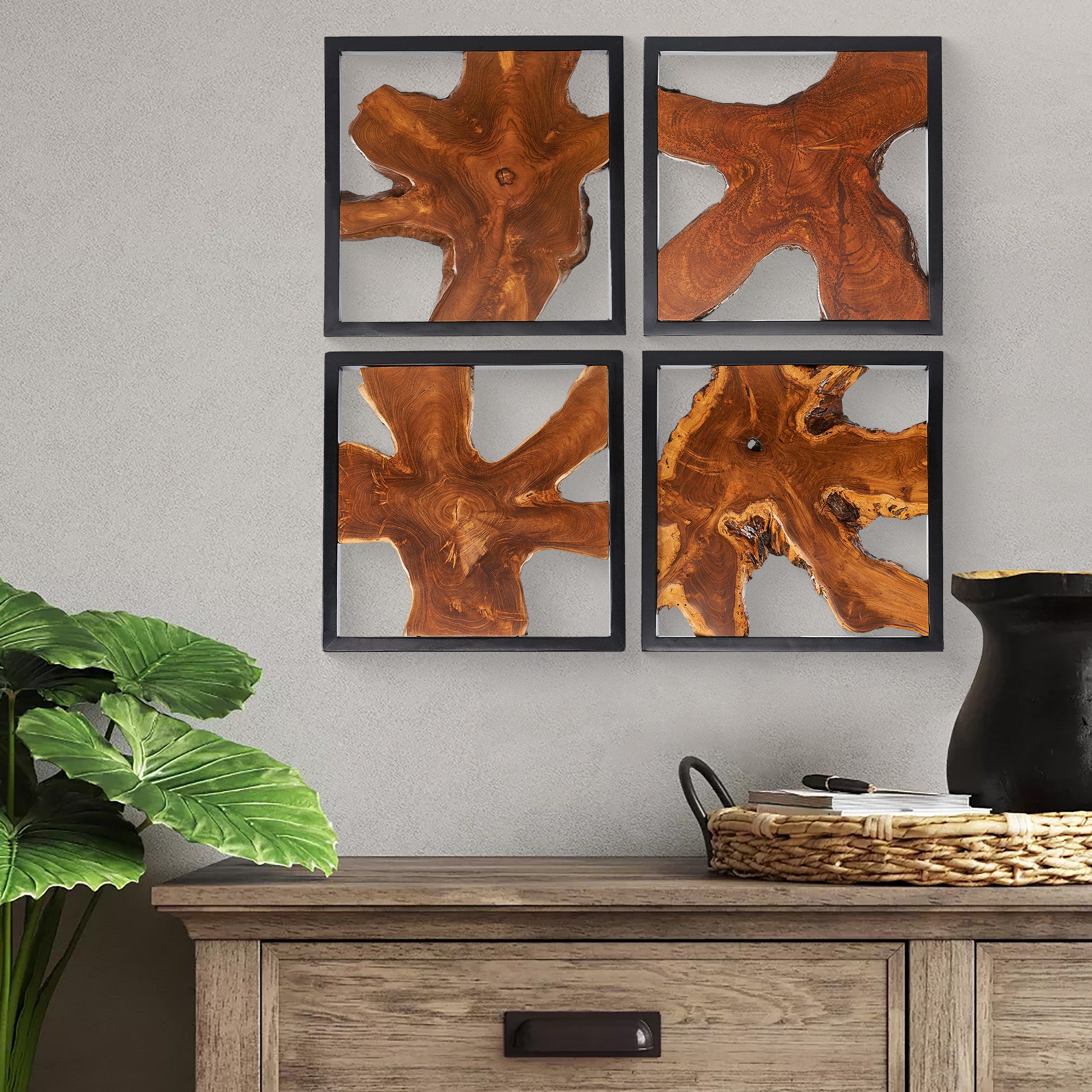 Vertical Ampyang Teak Wall Art (17" x 17" x 1.6")