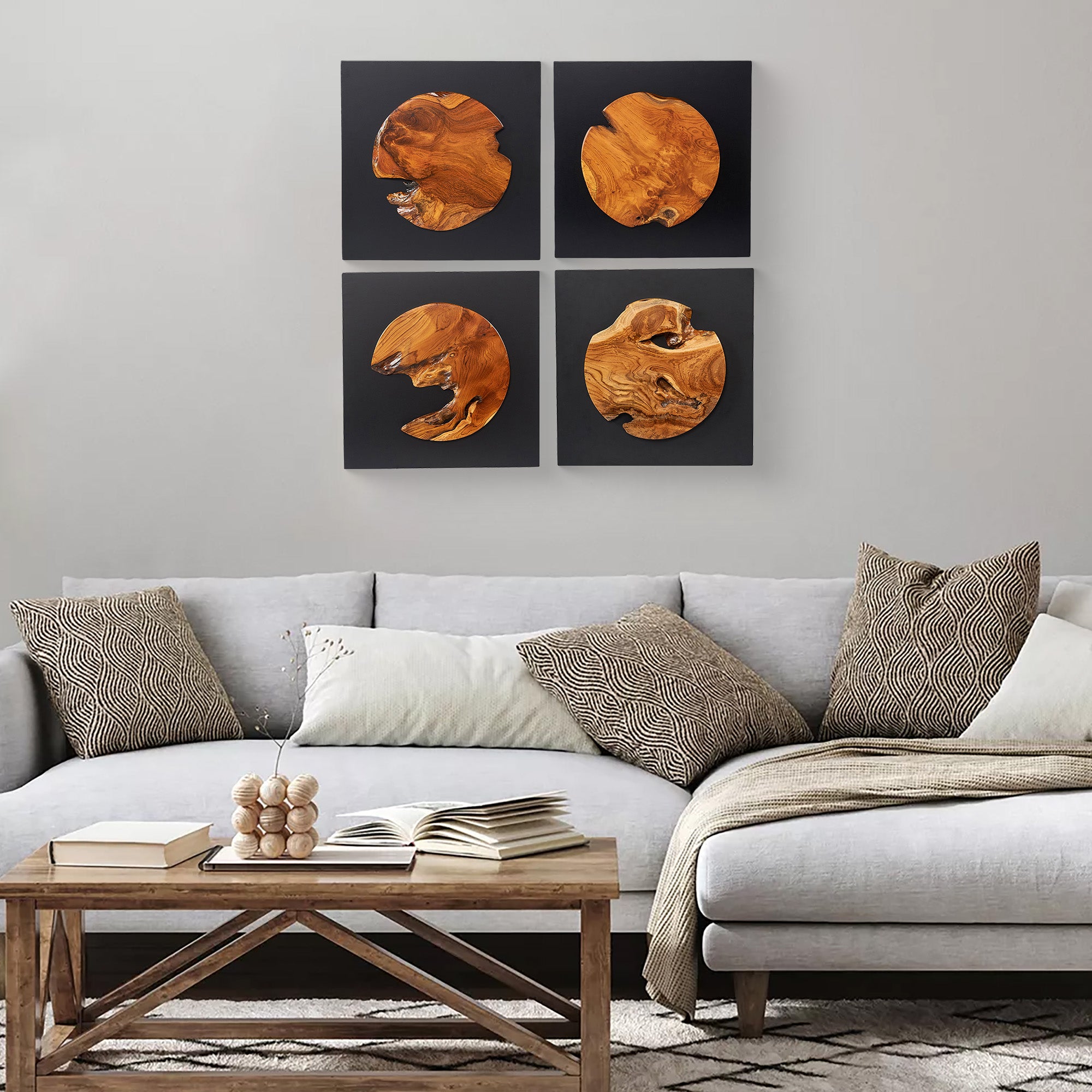 Round Insert Abstract Teak Wall Art(17" x 17" x 1.6")
