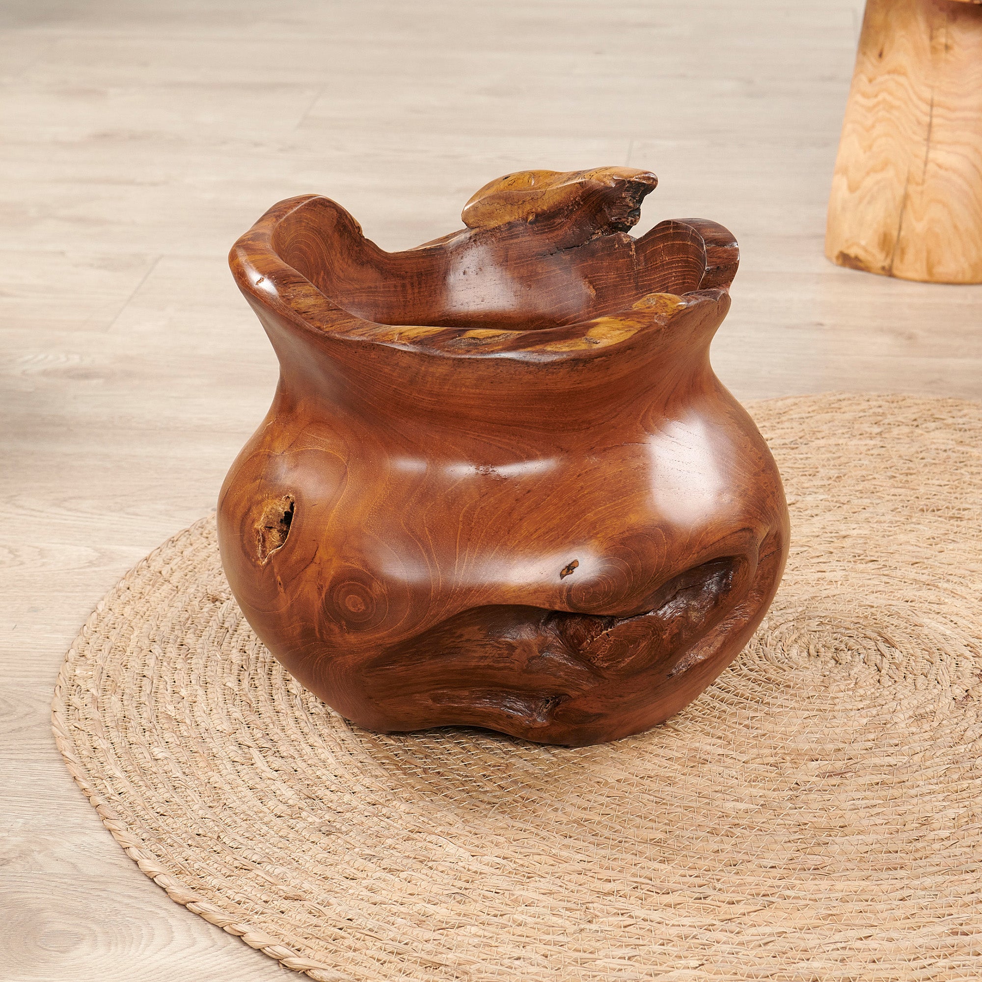 Cowak Handcrafted Teak Vase Gentong (11.8" x 11.8" x 9.8")