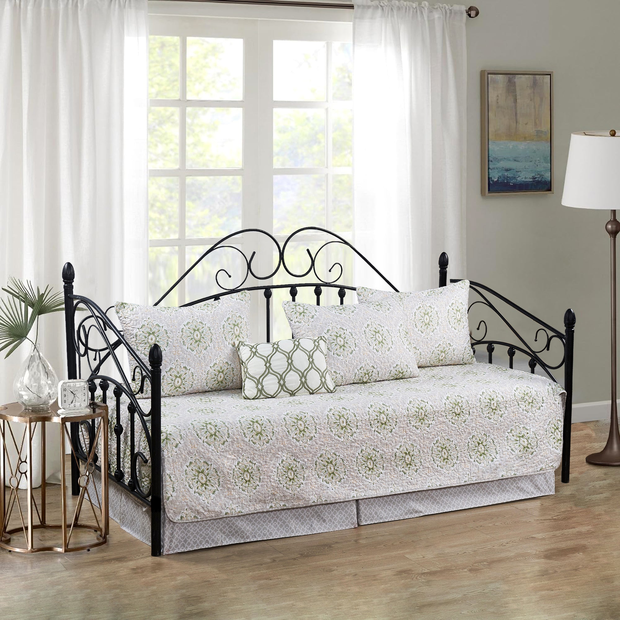 6 Piece Bloom Medallion Damask Daybed Bedspread Cover Set (75" x 39")