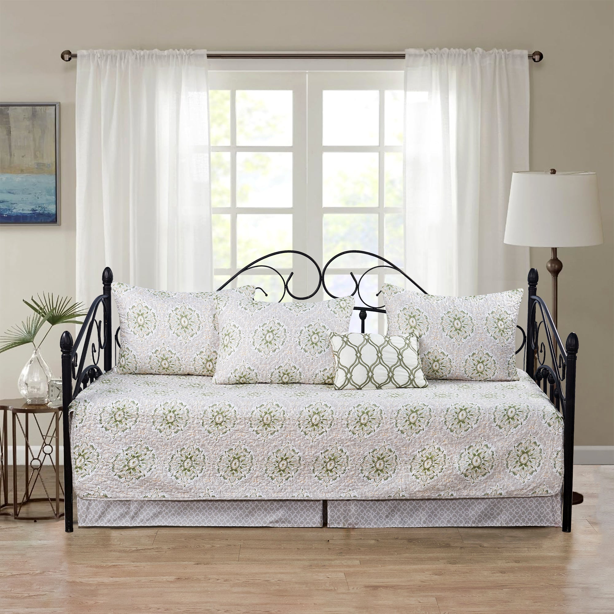 6 Piece Bloom Medallion Damask Daybed Bedspread Cover Set (75" x 39")