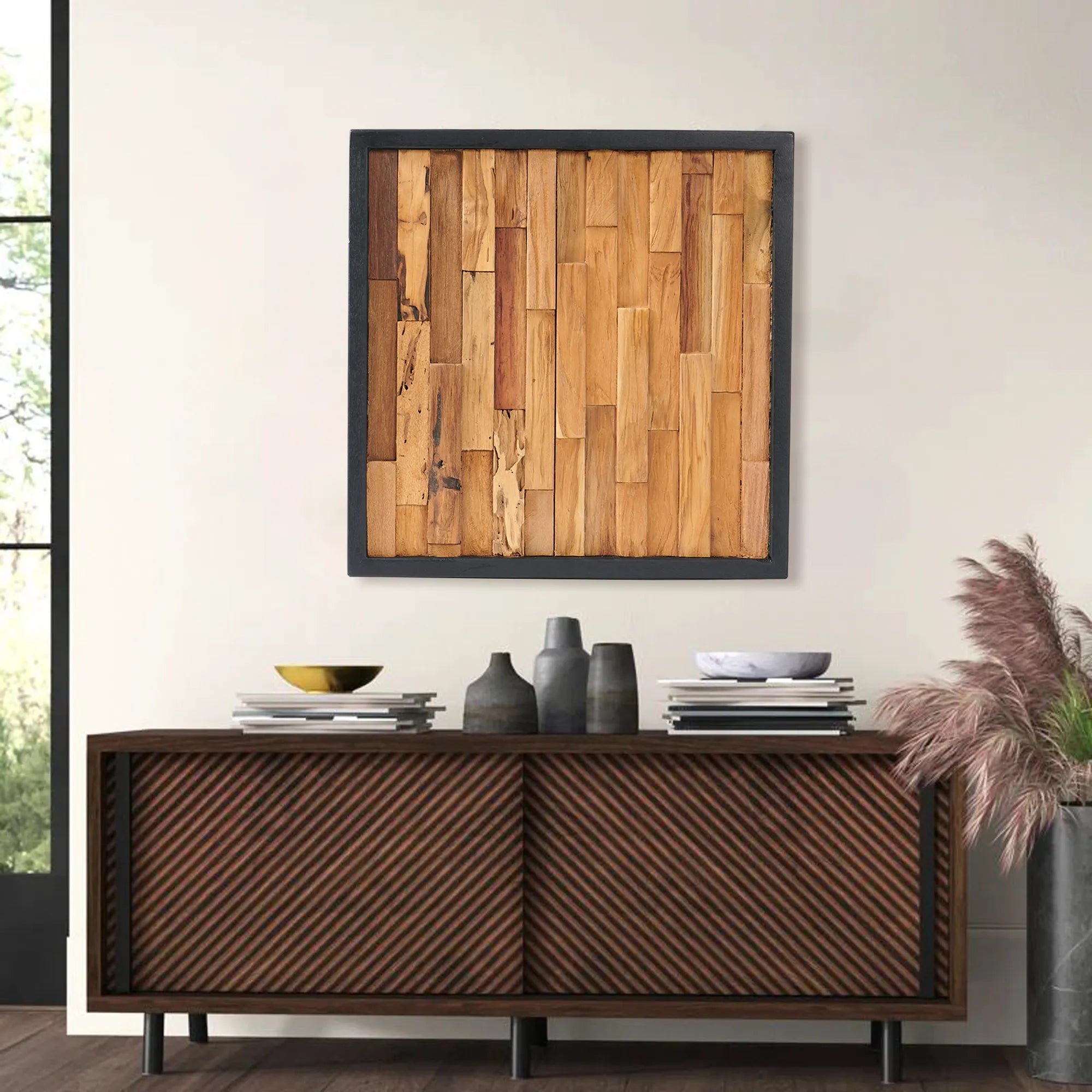 Bricks Teak Wood Wall Art (17" x 17" x 1.6")