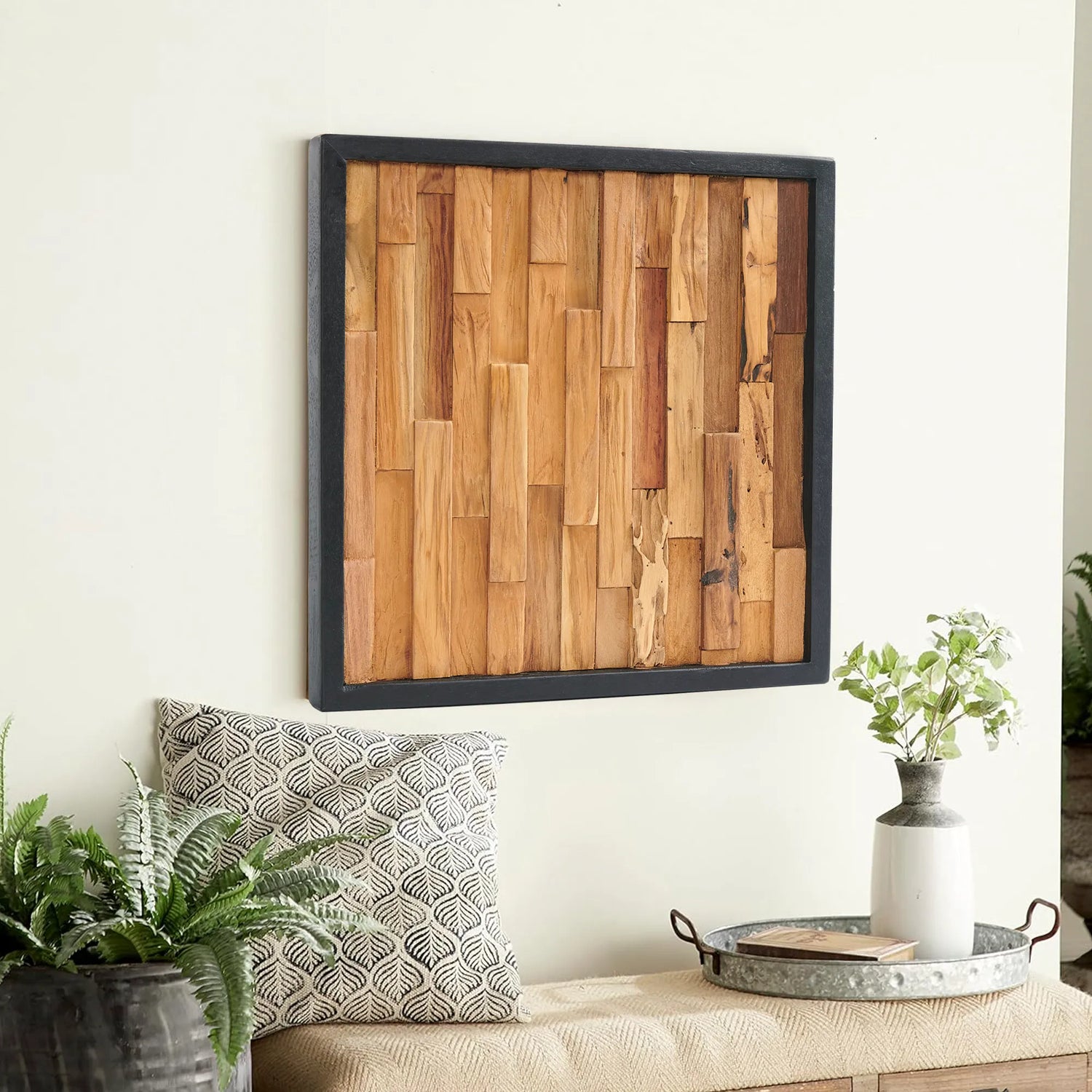Bricks Teak Wood Wall Art (17" x 17" x 1.6")