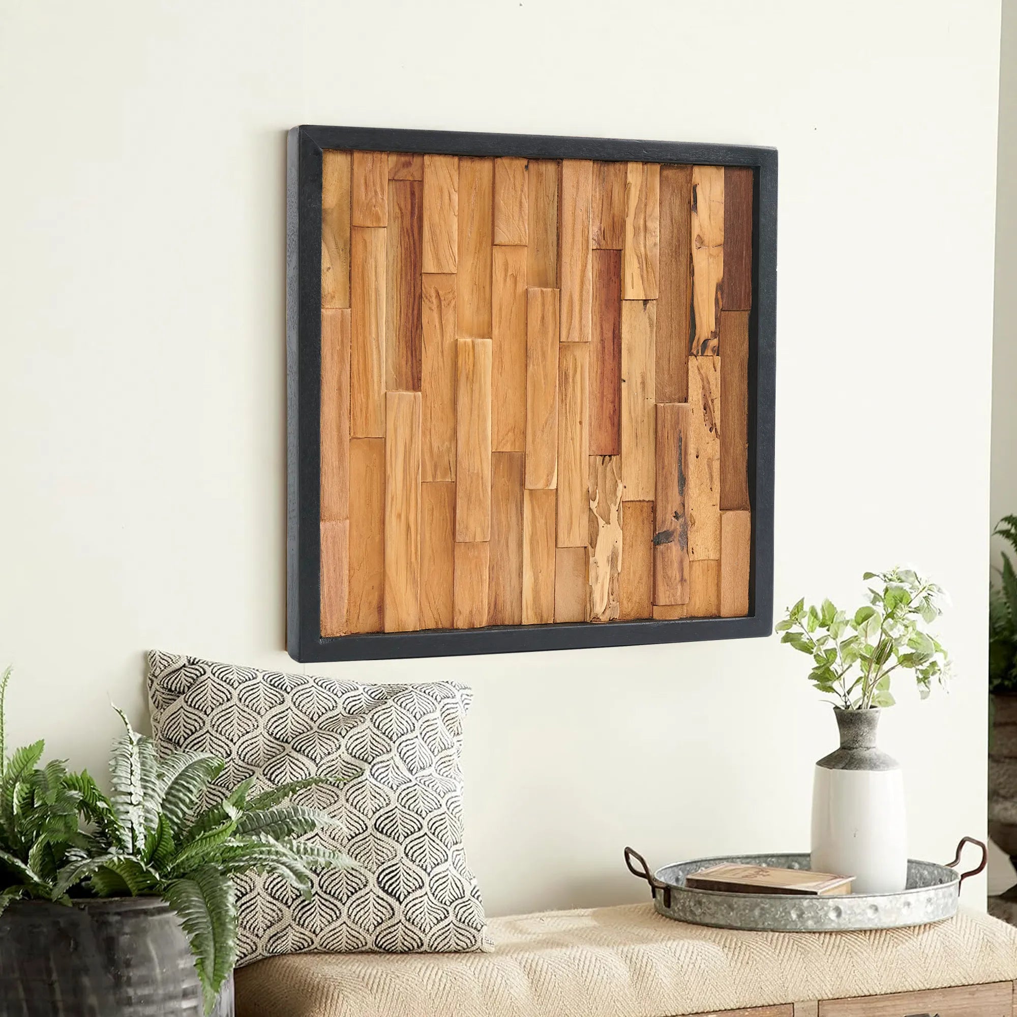Bricks Teak Wood Wall Art (17" x 17" x 1.6")
