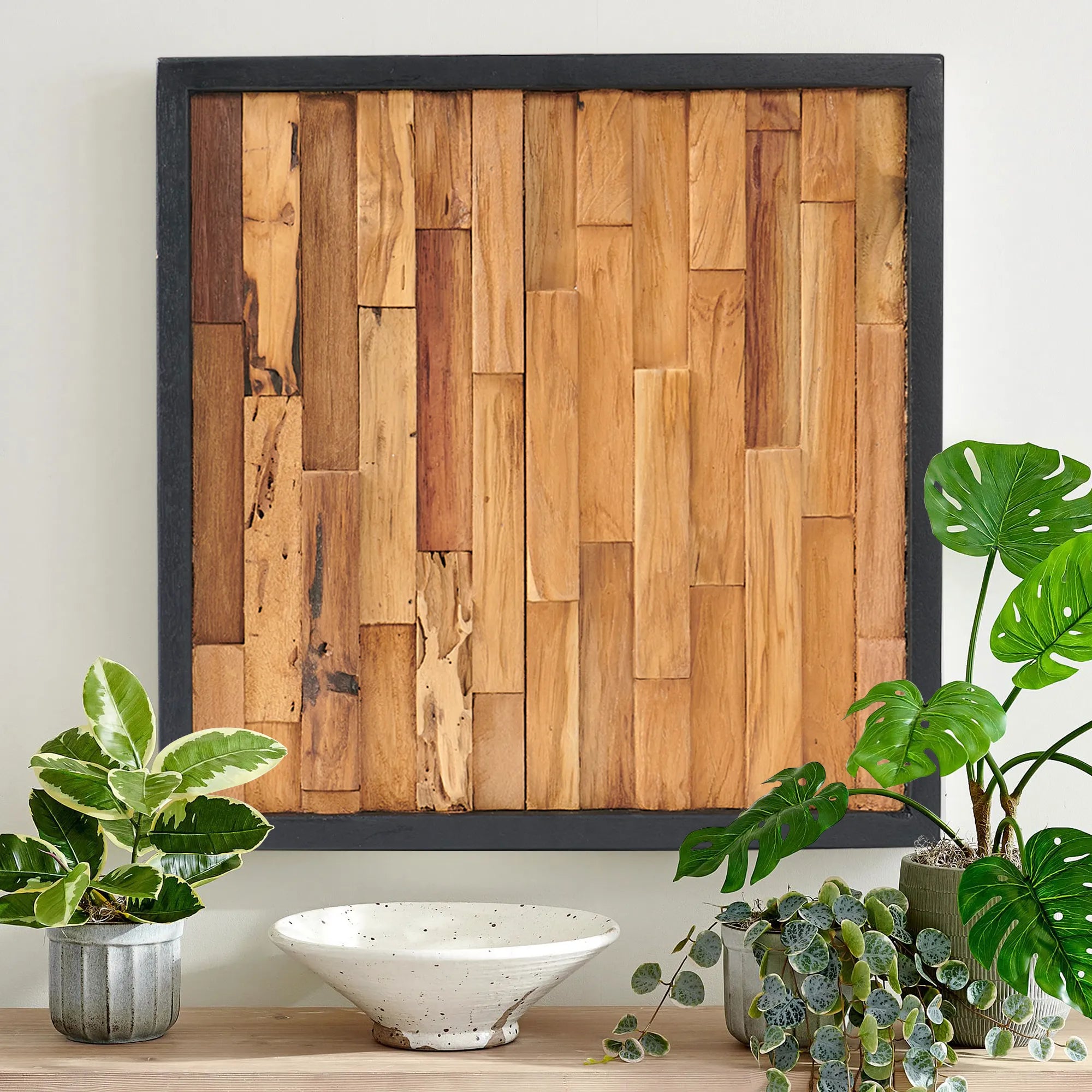 Bricks Teak Wood Wall Art (17" x 17" x 1.6")