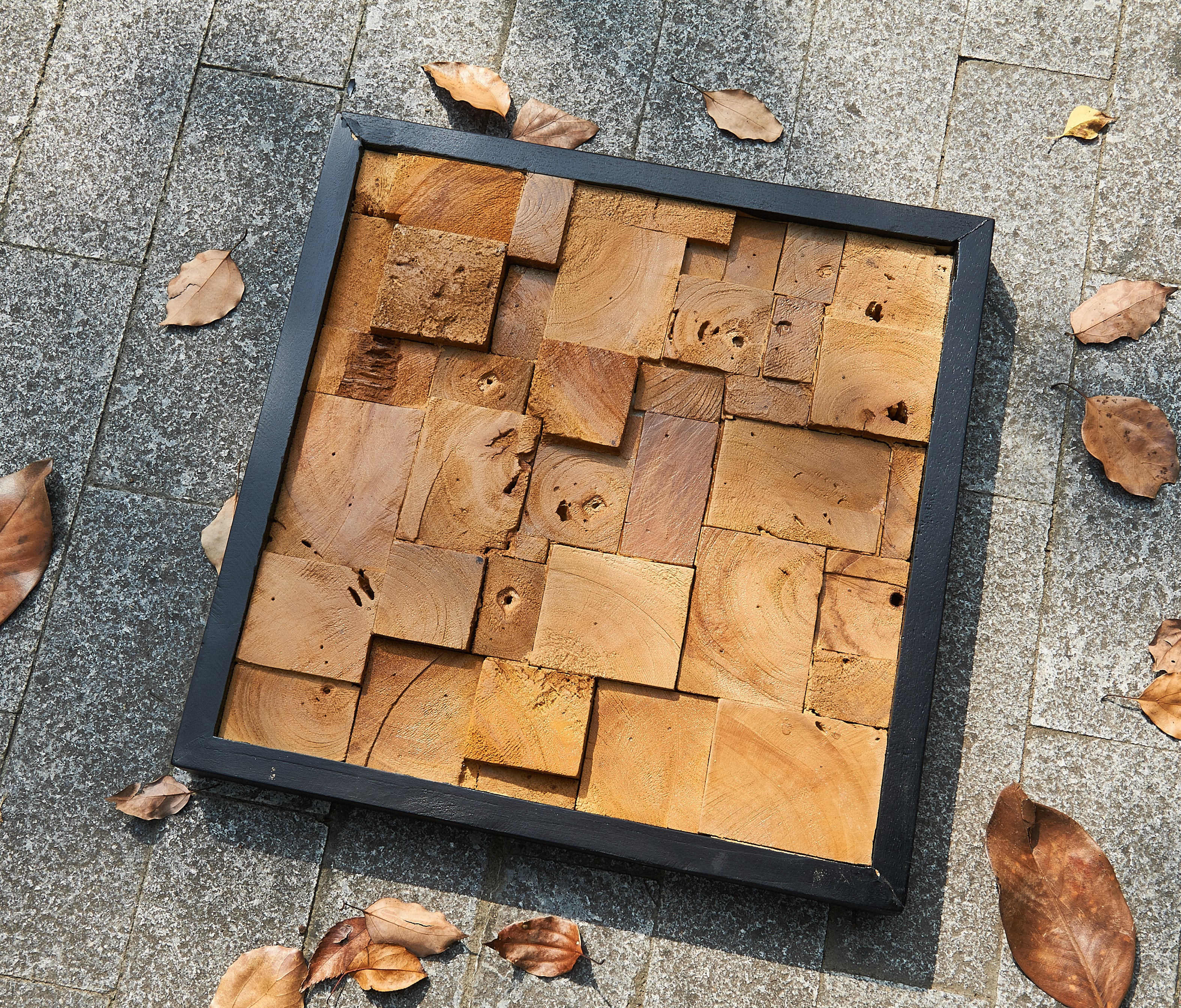 Square Simetris Teak Wall Art (17" x 17" x 1.6")