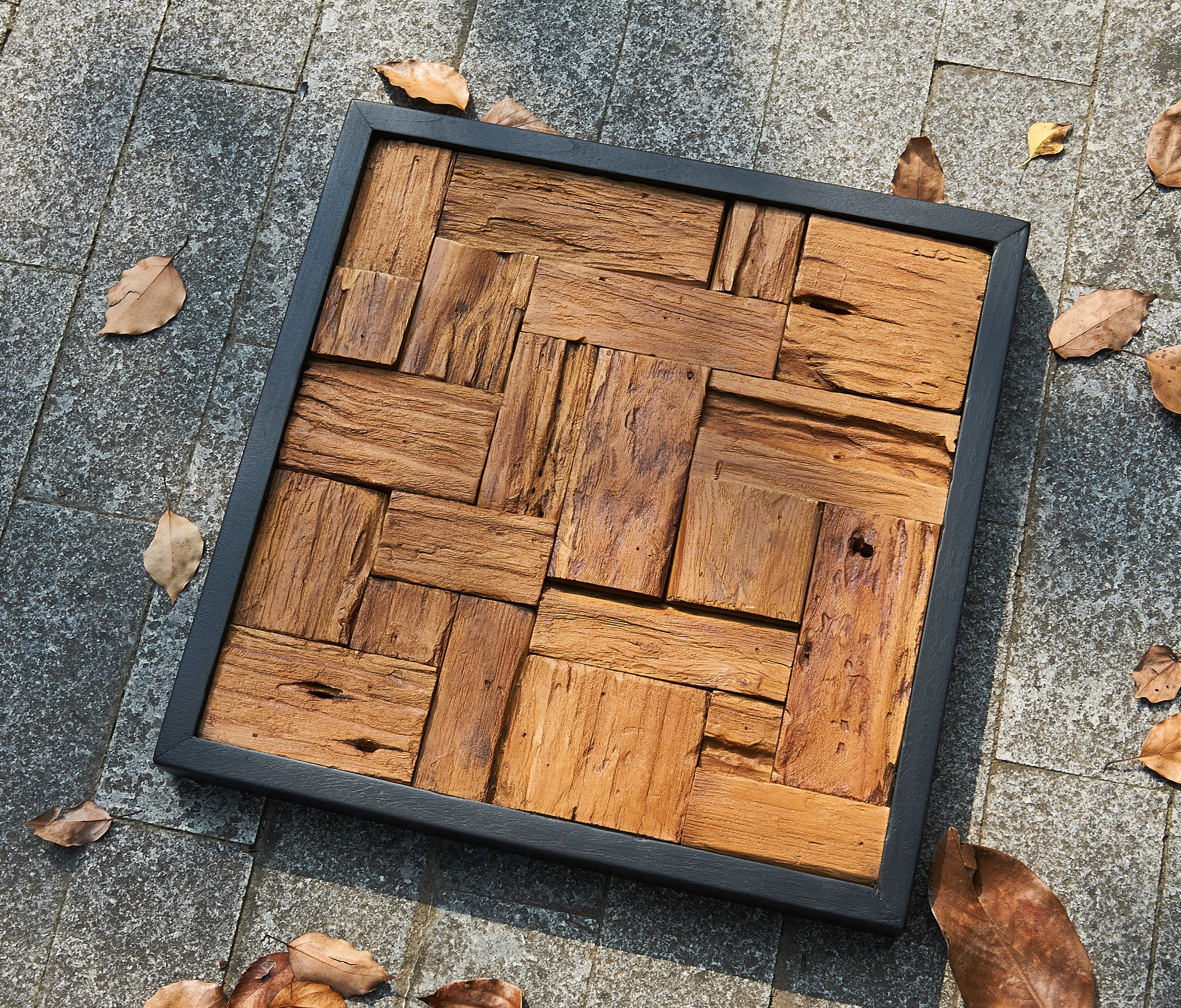 Square New Simetris Teak Wall Art (17" x 17" x 1.6")