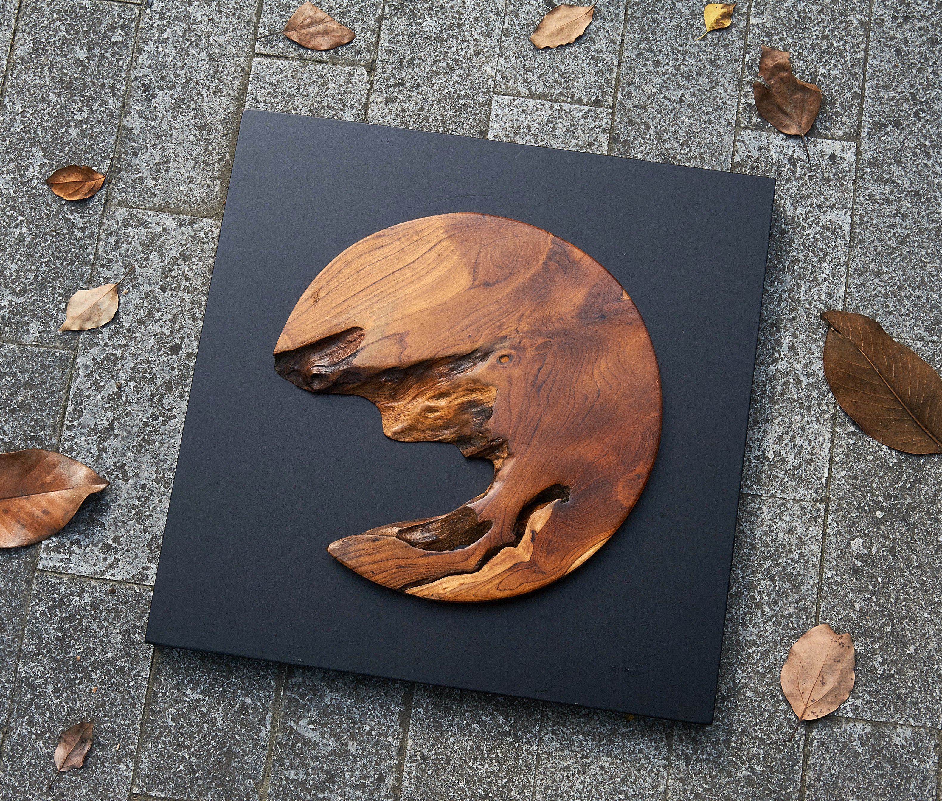 Round Insert Abstract Teak Wall Art(17" x 17" x 1.6")