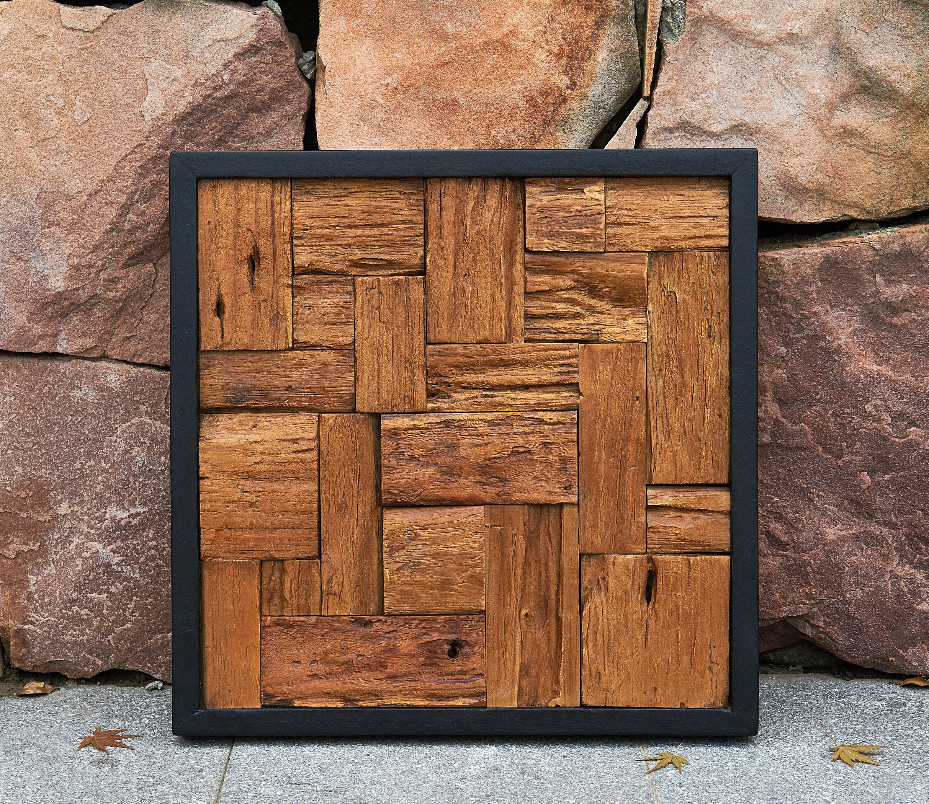 Square New Simetris Teak Wall Art (17" x 17" x 1.6")