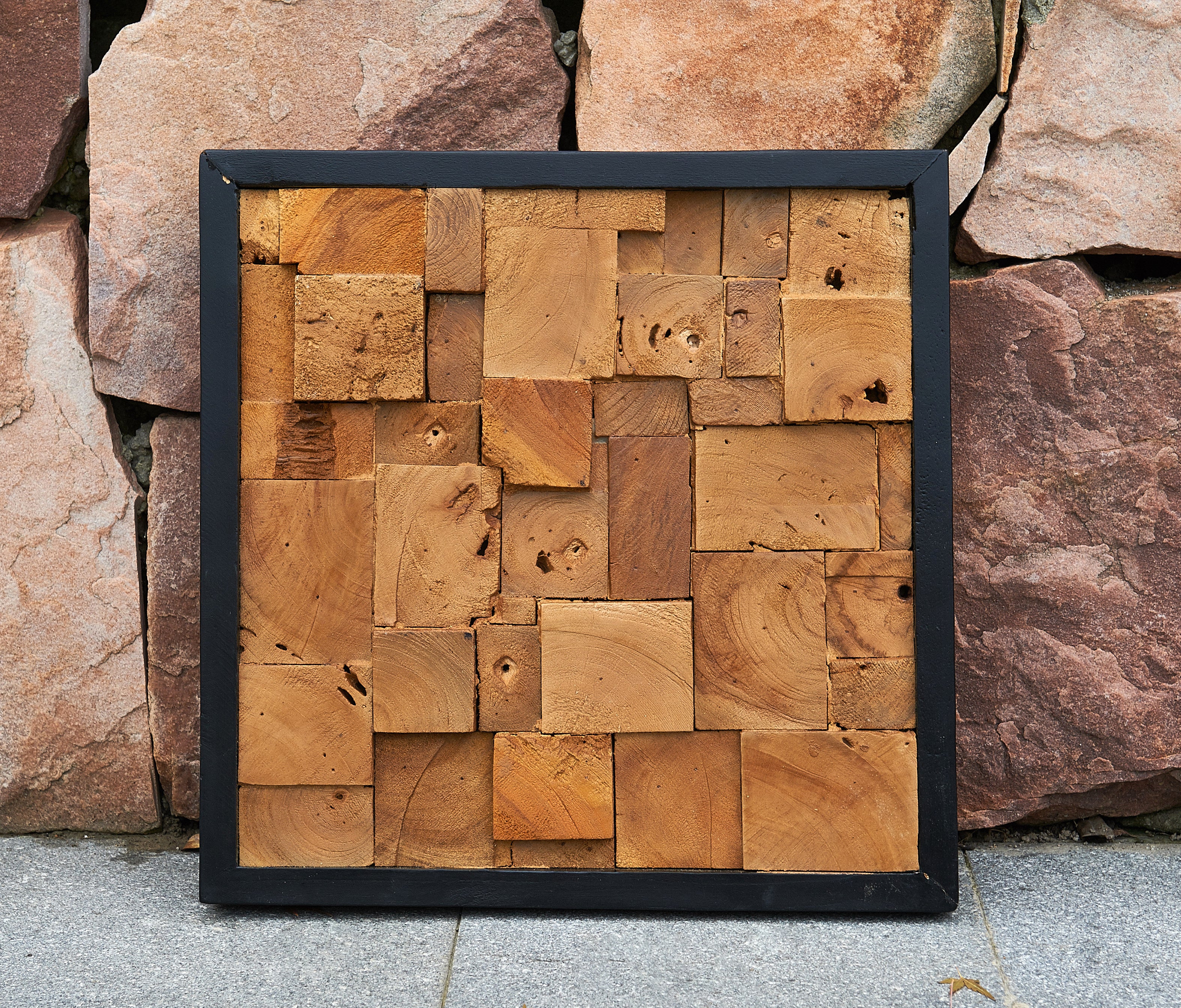 Square Simetris Teak Wall Art (17" x 17" x 1.6")