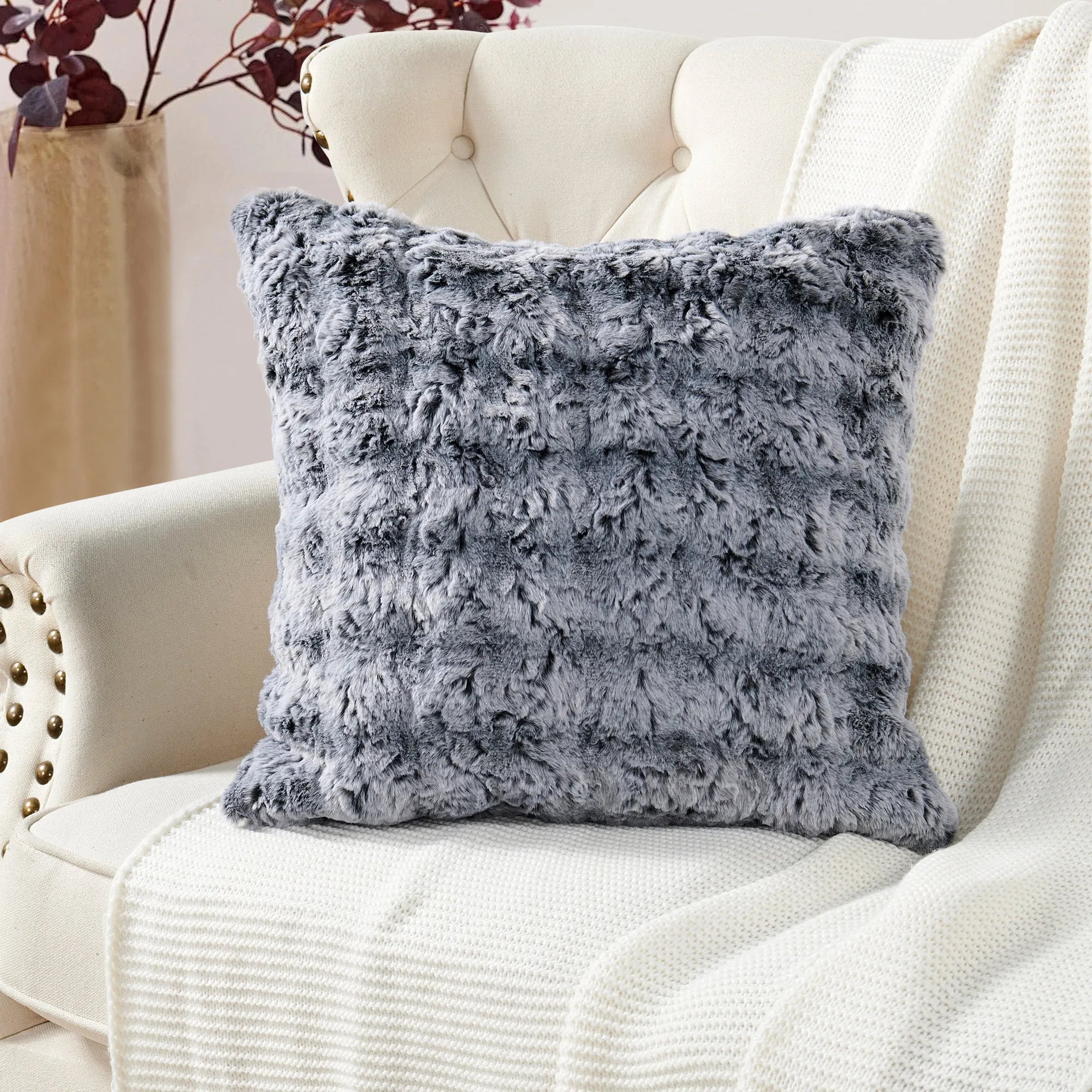Variegated Faux Fur 1 Piece Decorative Pillow Cover (20" x 20")