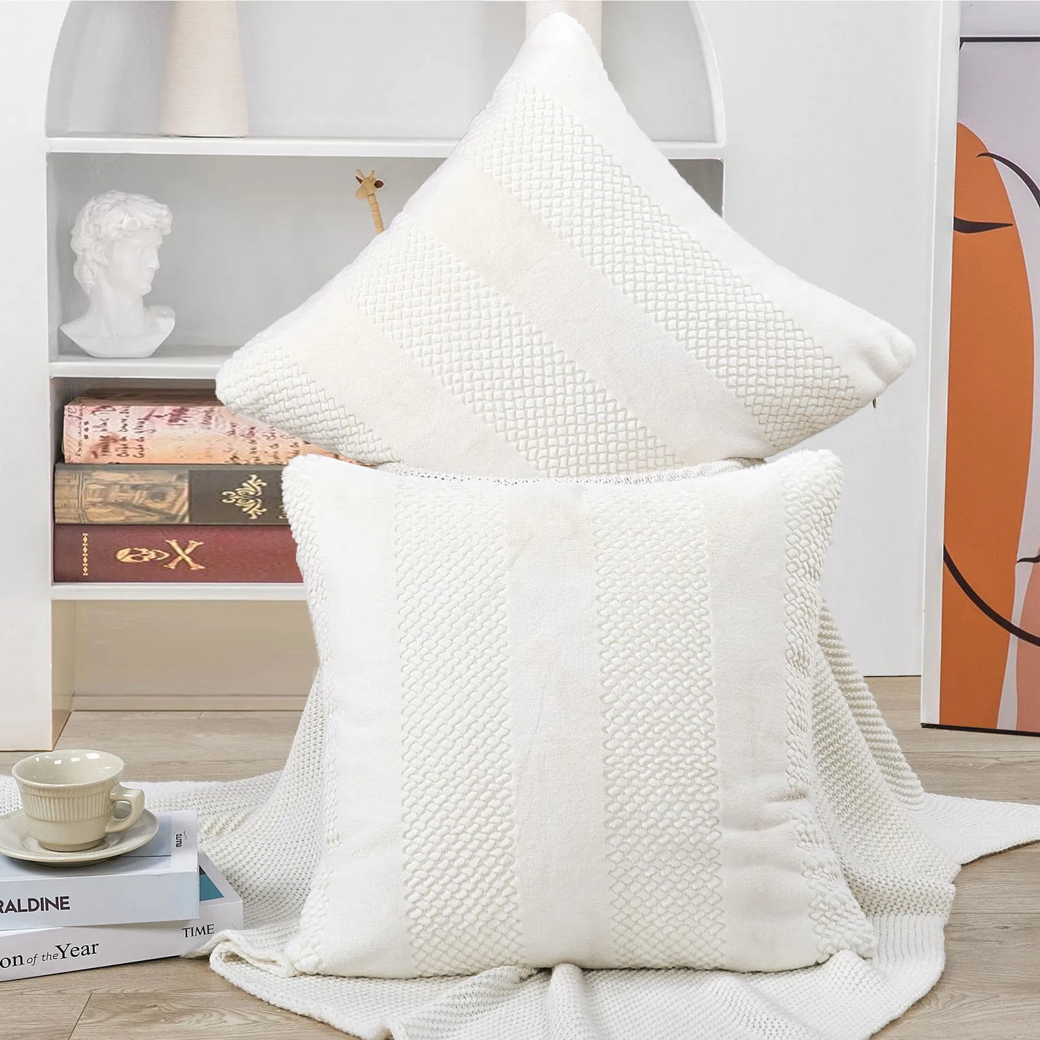 Snow Rabbit Faux Fur 2 Piece Decorative Pillow Covers (20" x 20")
