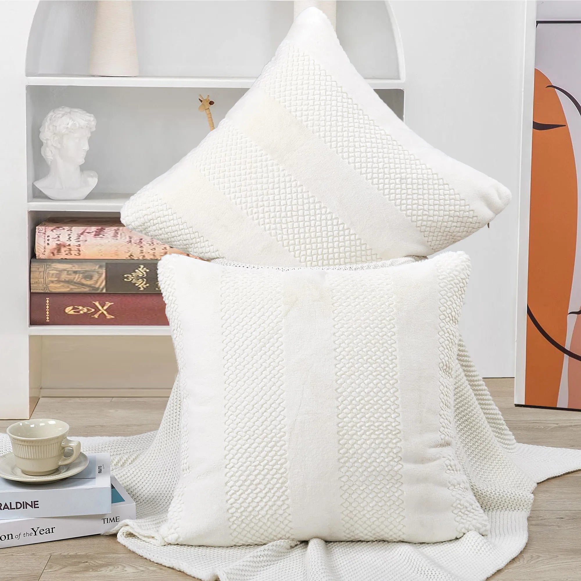 Snow Rabbit Faux Fur 2 Piece Decorative Pillow Covers (20" x 20")
