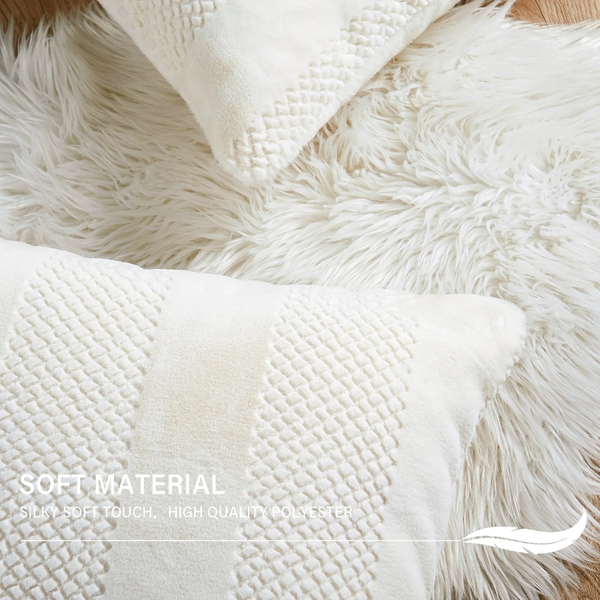 Snow Rabbit Faux Fur 2 Piece Decorative Pillow Covers (20" x 20")