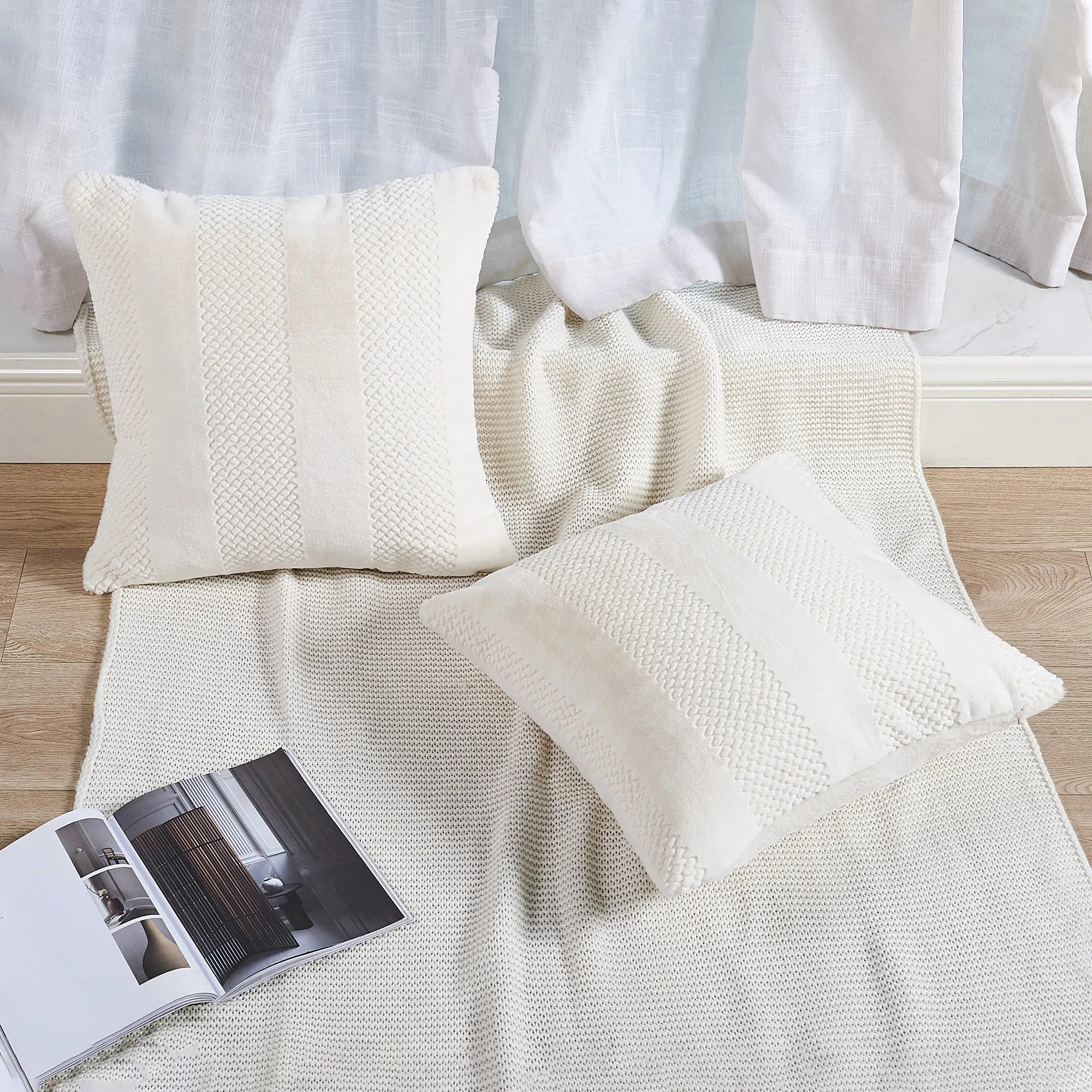 Snow Rabbit Faux Fur 2 Piece Decorative Pillow Covers (20" x 20")