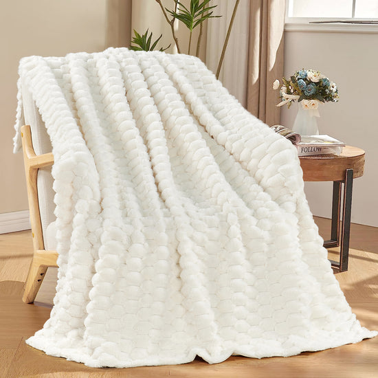 Textured Faux Fur ivory Throw- 50"x60"
