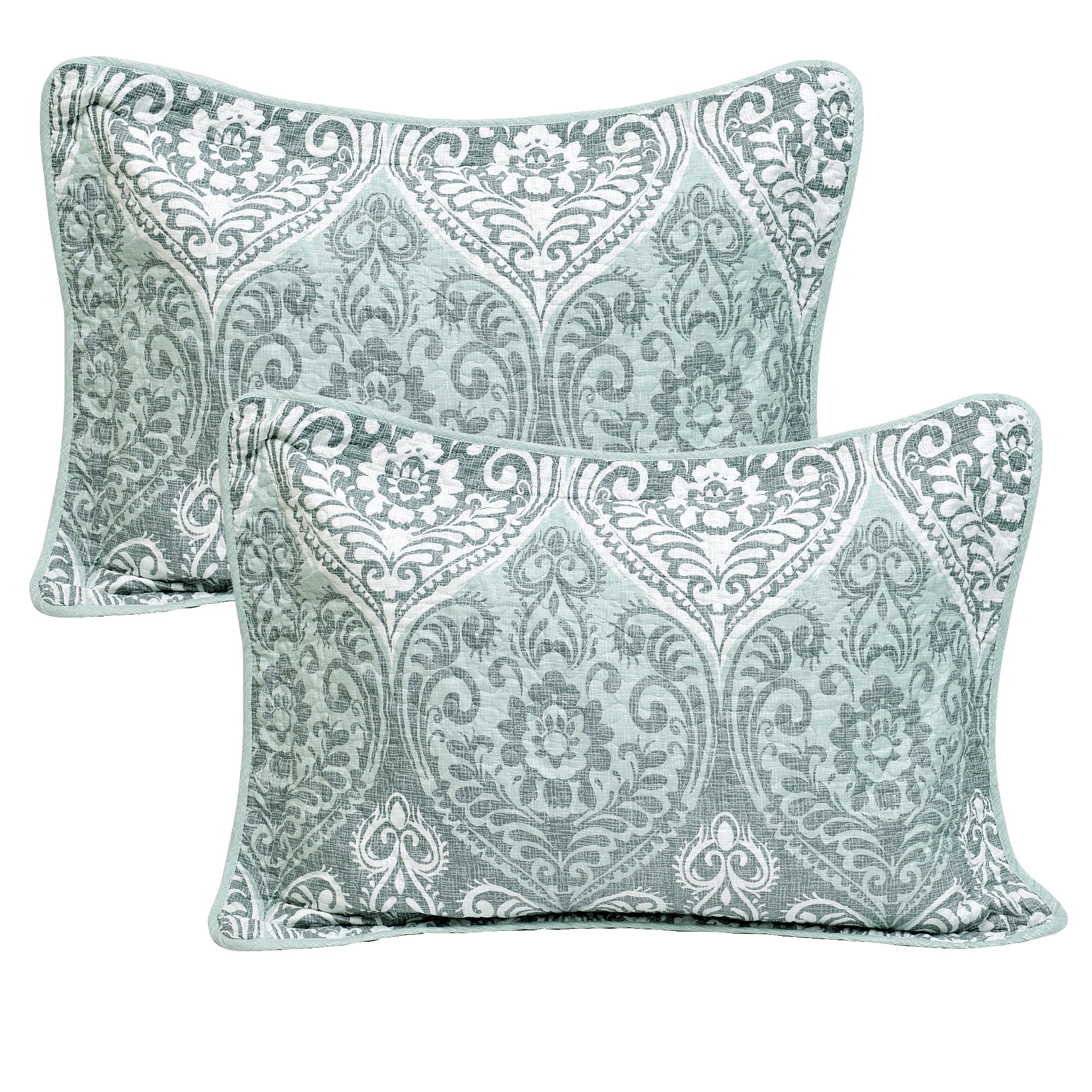 5 Piece Kingston Damask Printed Microfiber Quilt Bedspread Set