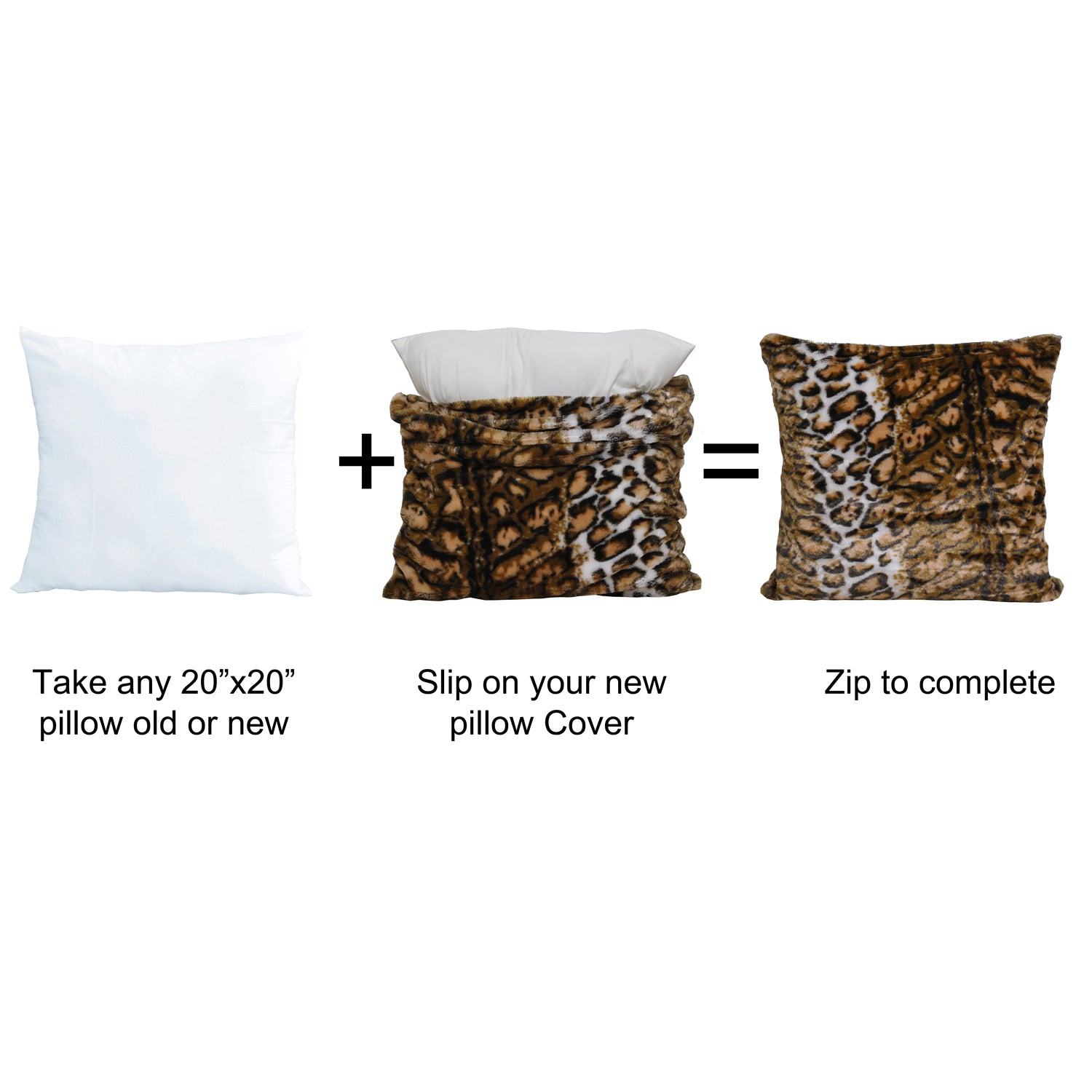 ML LEOPARD Faux Fur 2 Piece Decorative Pillow Covers (20" x 20")