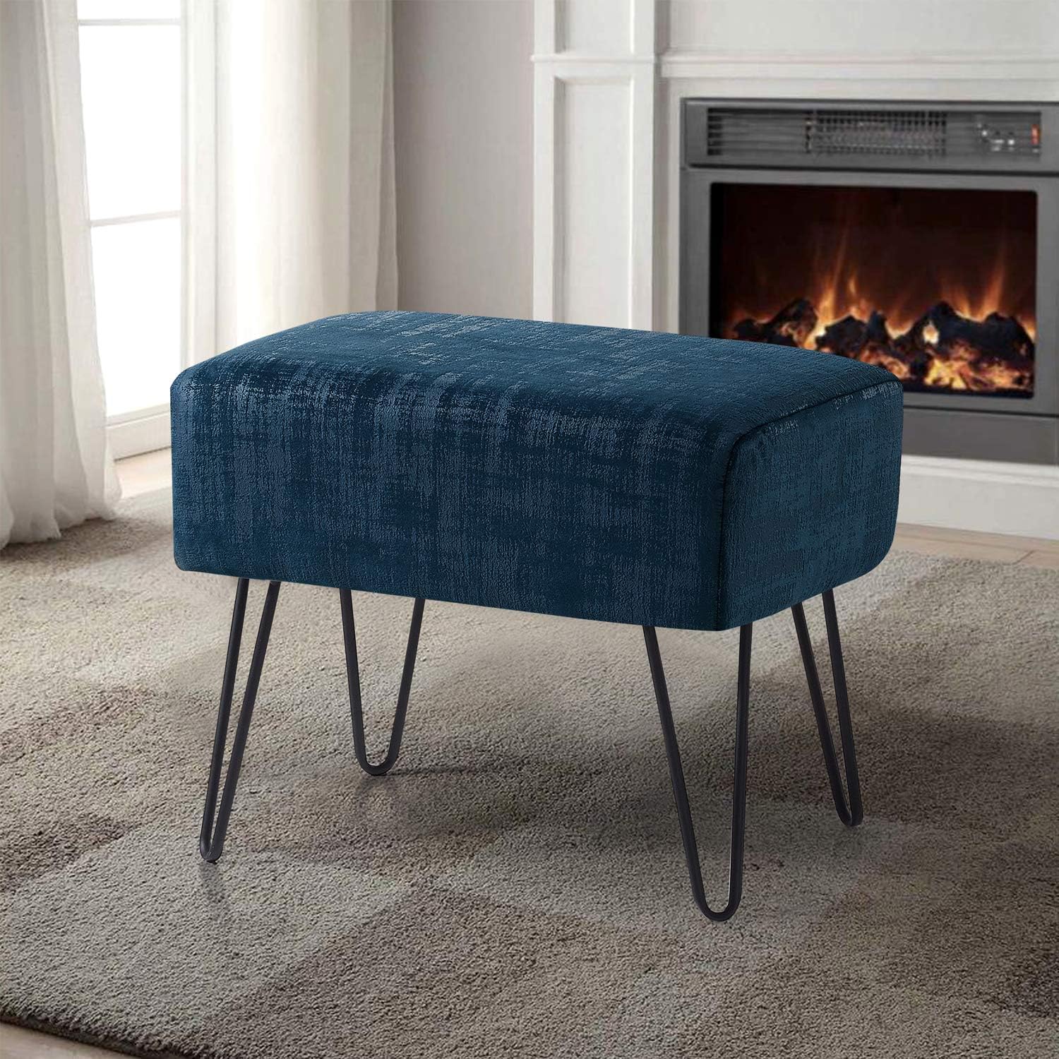 Textured Velvet Ottoman (19" x 13" x 17")