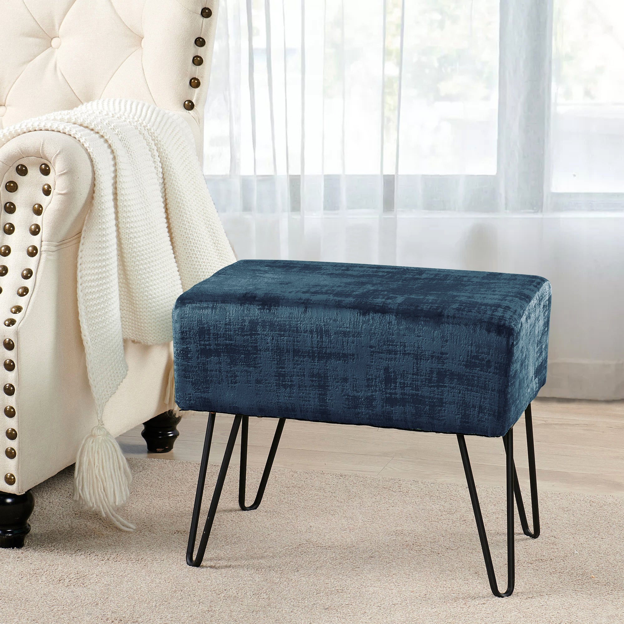 Textured Velvet Ottoman (19" x 13" x 17")