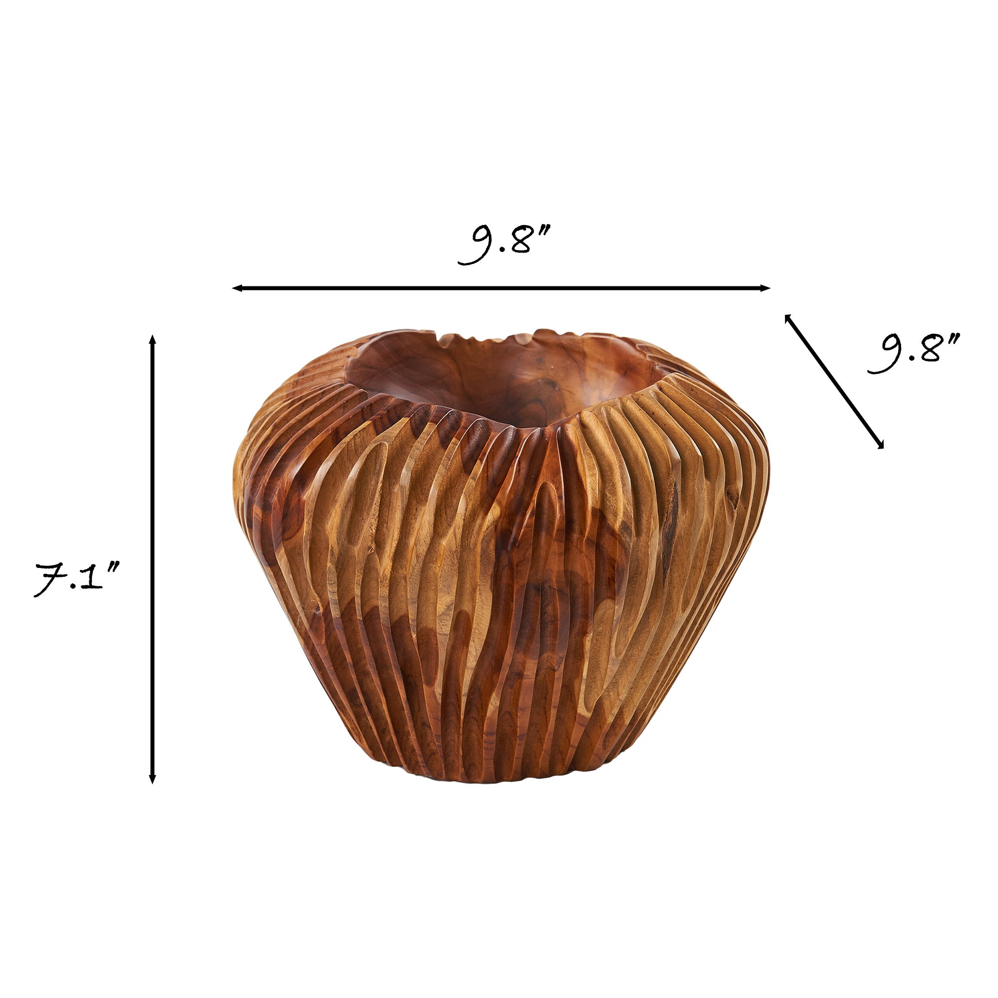 Royal Ulir Handcrafted Teak Vase (9.8" x 9.8" x 7.1")