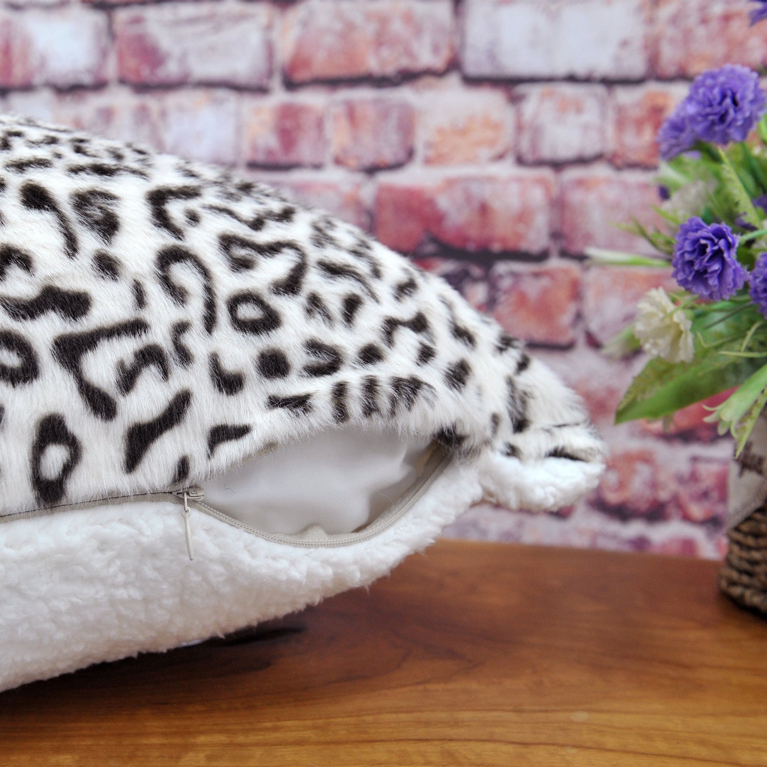 Faux fur Snow Leopard 2 Piece Decorative Pillow Covers (20" x 20")